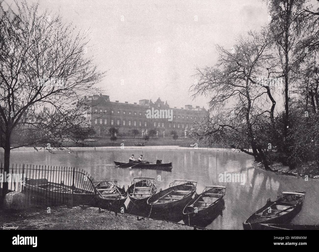 Buckingham Palace - from St. James's park. London 1896 old antique print Stock Photo