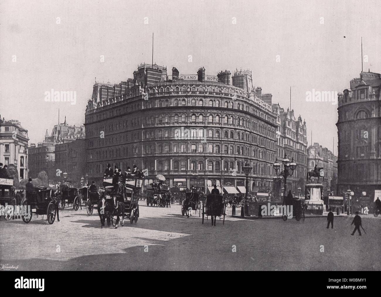 Trafalgar Square - The Grand Hotel. London 1896 old antique print picture Stock Photo