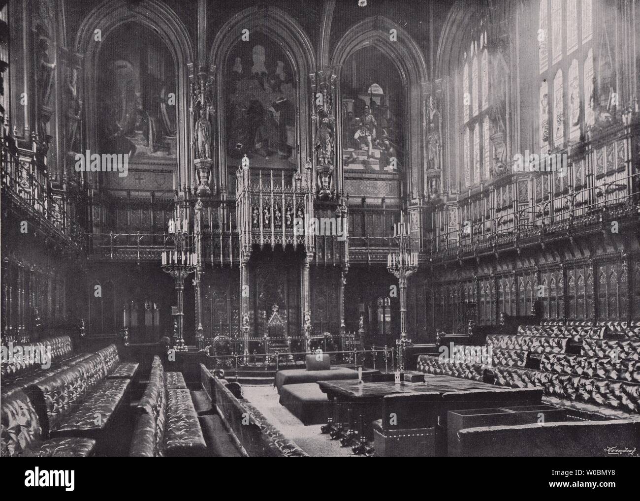 The Houses of Parliament - Interior of the house of Lords. London 1896 print Stock Photo