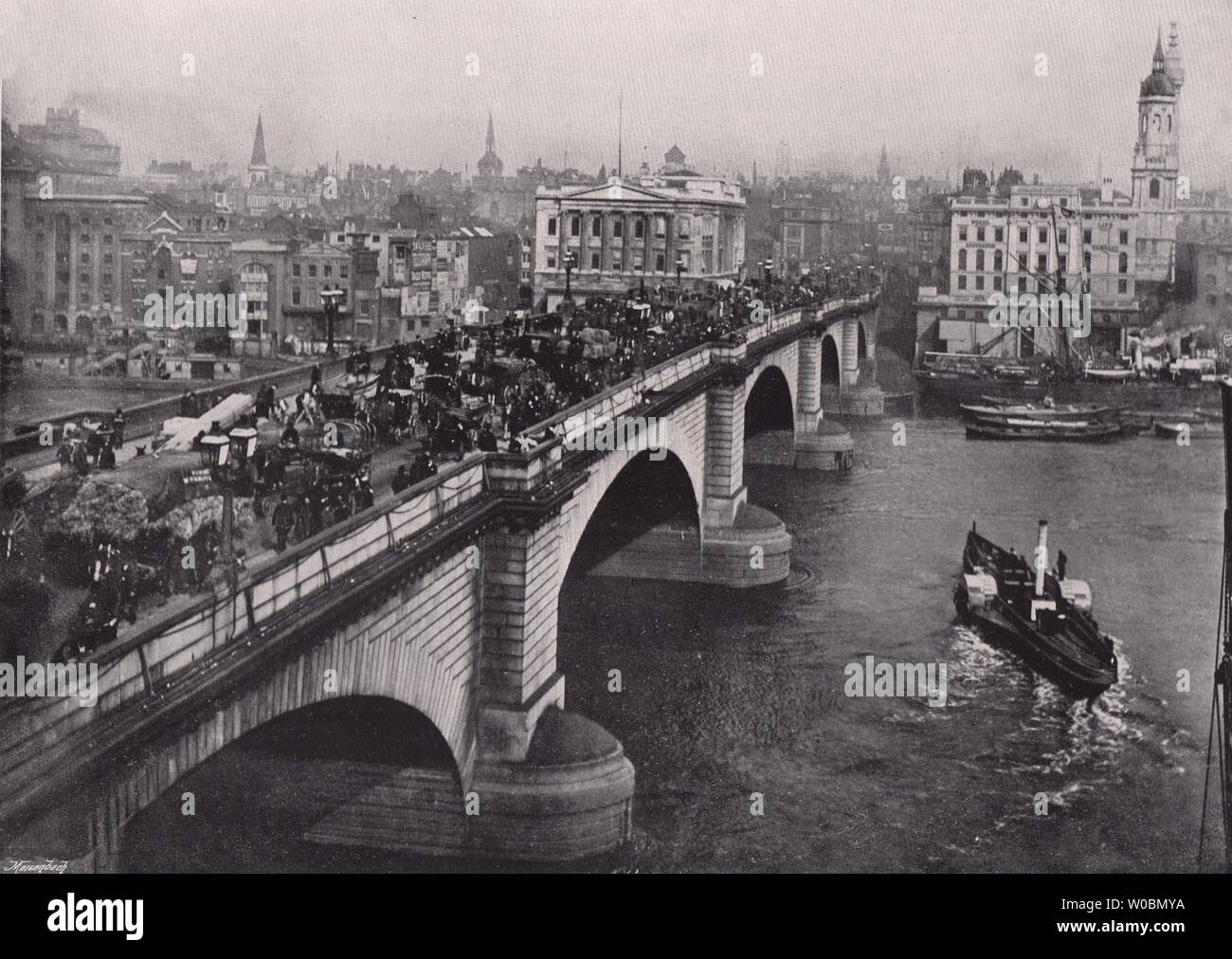 London Bridge - from the South side. London 1896 old antique print picture Stock Photo