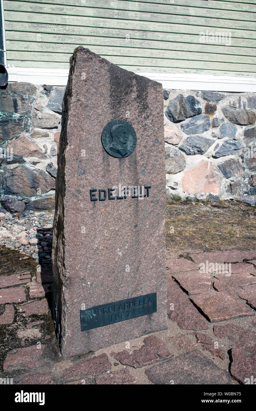 Albert Edelfelt memorial by the church of Ruokolahti, Finland Stock Photo