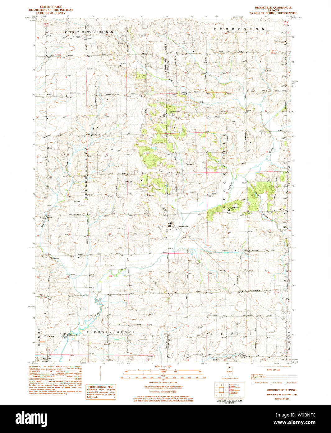 USGS TOPO Map Illinois IL Brookville 307121 1983 24000 Restoration Stock Photo