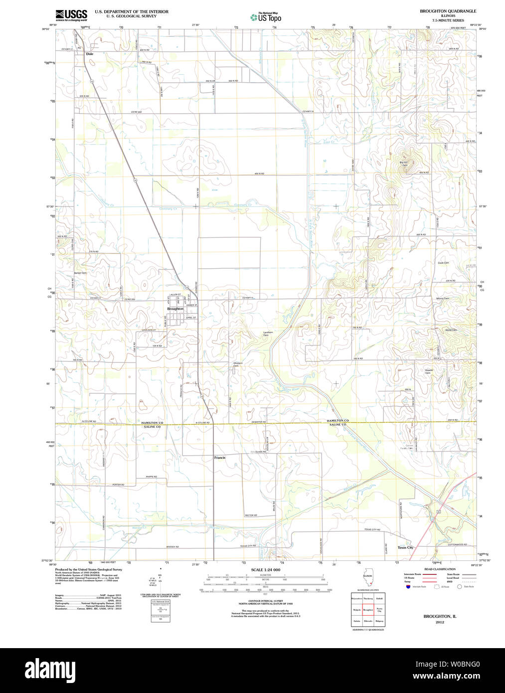 USGS TOPO Map Illinois IL Broughton 20120807 TM Restoration Stock Photo