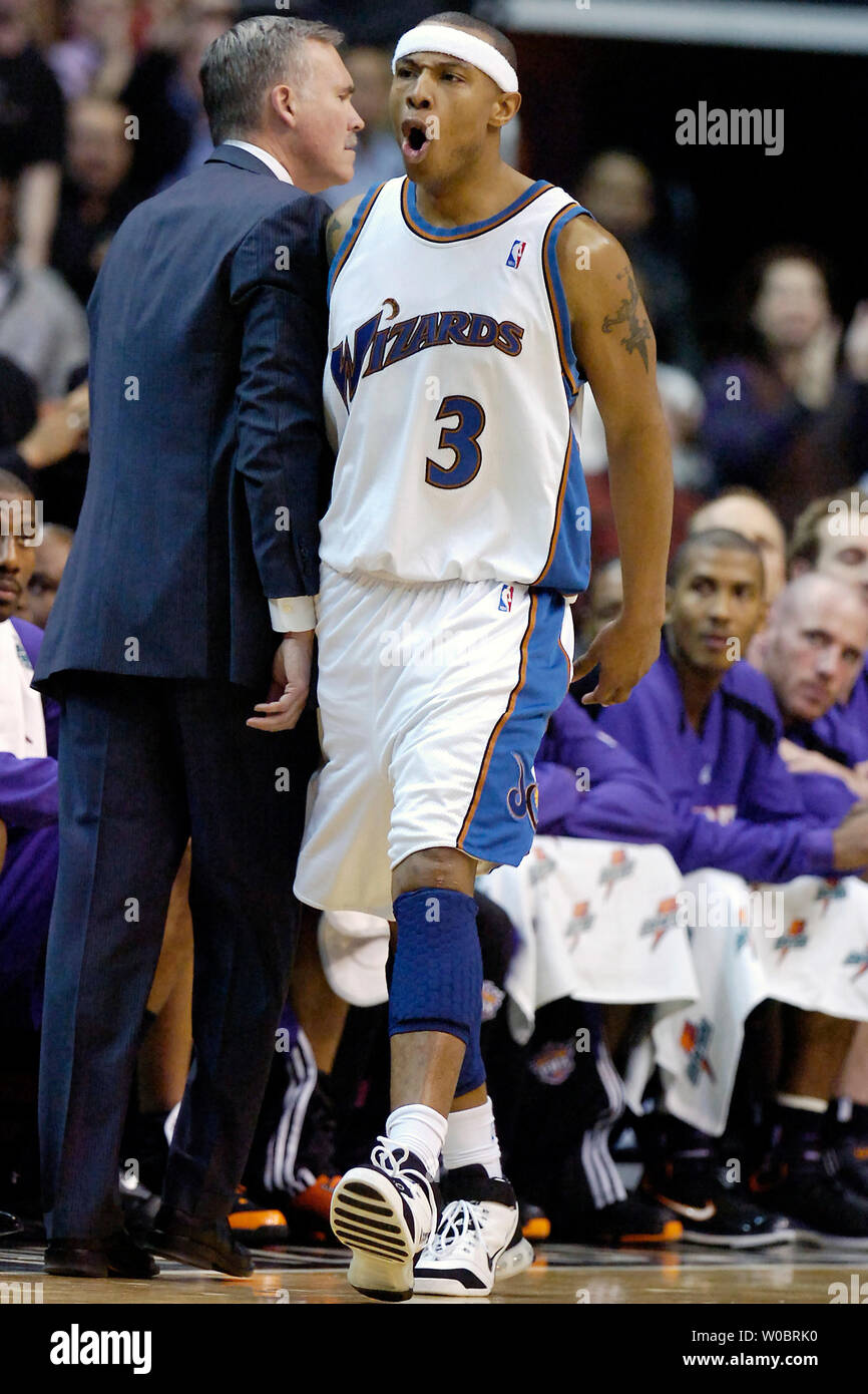 The Washington Wizards forward Caron Butler (3) yells after slamming in two  of his 24 points in the second half against the Phoenix Suns on January 23,  2007 at Verizon Center in