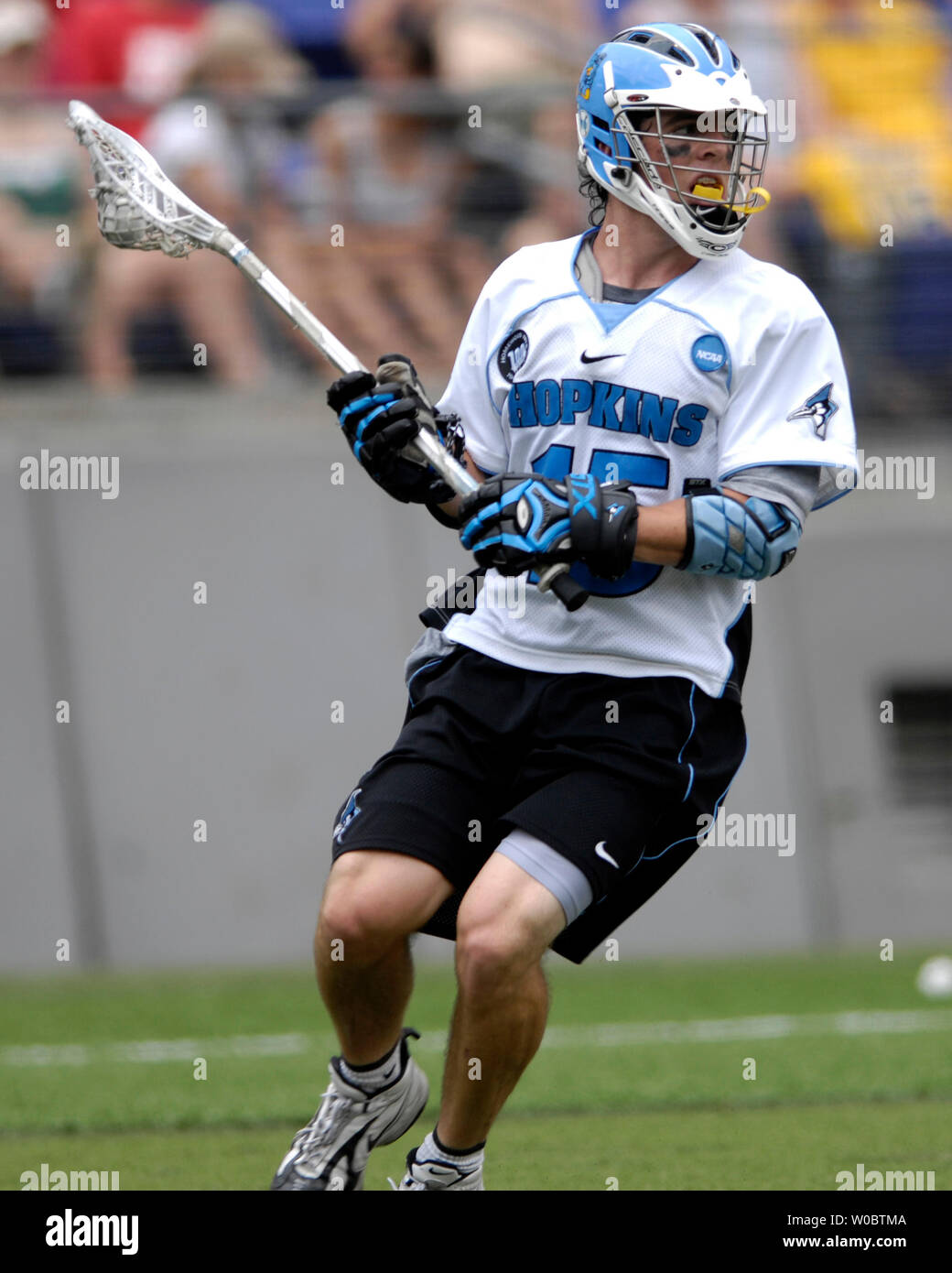 Johns Hopkins University Blue Jays Michael Kimmel (15) scores his second goal of the game in the fourth quarter against the Delaware Blue Hens in the semi-final of the NCAA Division I lacrosse championship at M&T Bank Stadium in Baltimore, Maryland on May 26, 2007.   Johns Hopkins defeated Delaware 8-3 to move to the lacrosse championship.   (UPI Photo/ Mark Goldman) Stock Photo
