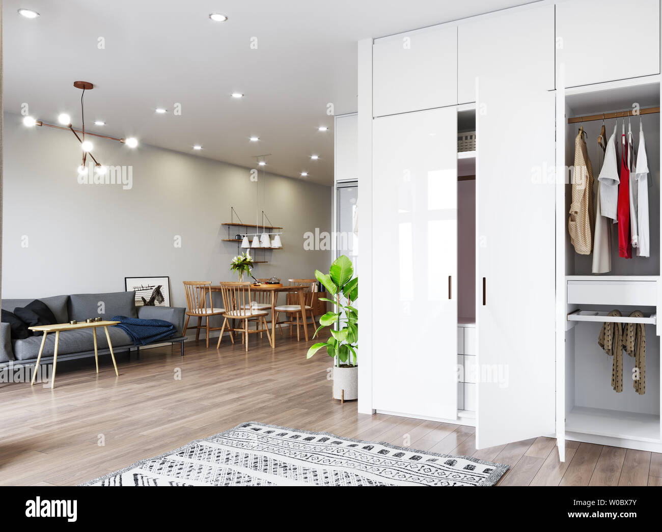 modern living interior design. 3d rendering concept Stock Photo - Alamy