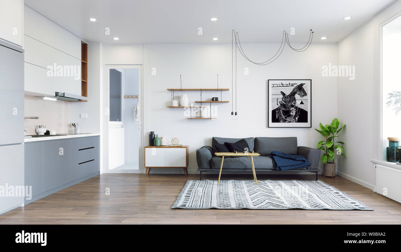 modern living interior design. 3d rendering concept Stock Photo - Alamy