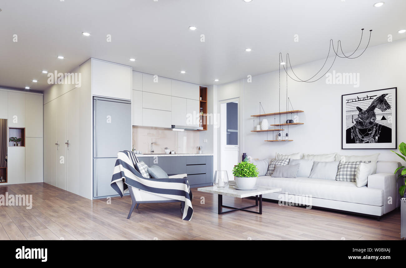 modern living interior design. 3d rendering concept Stock Photo - Alamy