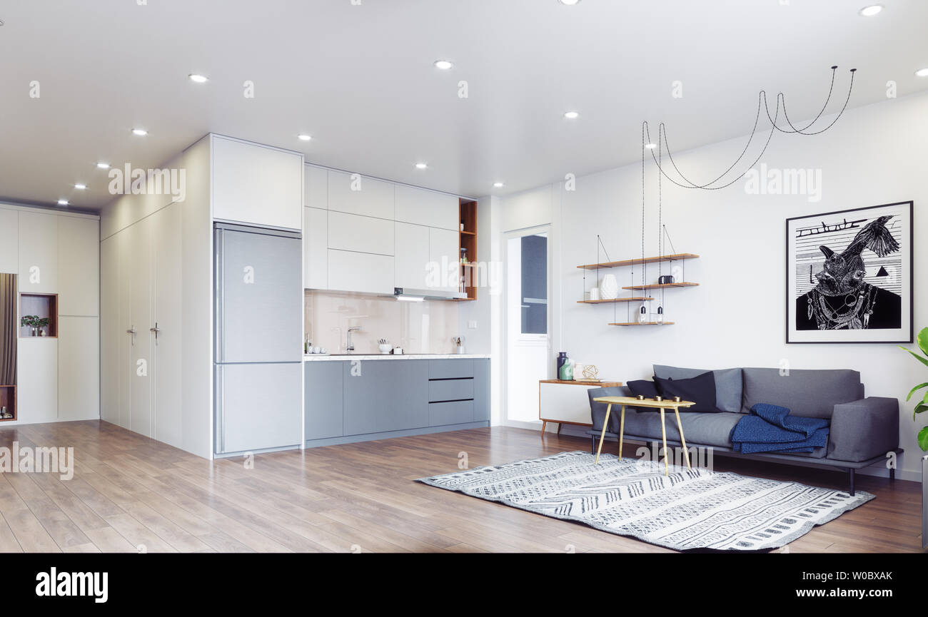 modern living interior design. 3d rendering concept Stock Photo - Alamy