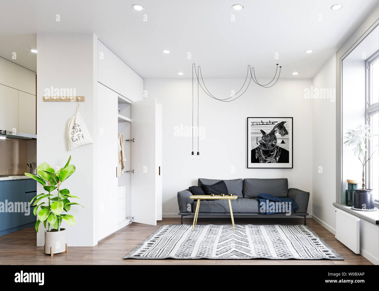 modern living interior design. 3d rendering concept Stock Photo - Alamy