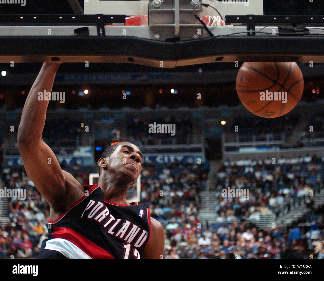 Portland Trailblazers Center Lamarcus Aldridge 12 Scores Two Of His Team High 18 Point In The First Half Against The Washington Wizards On November 17 2007 At Verizon Center In Washington D C