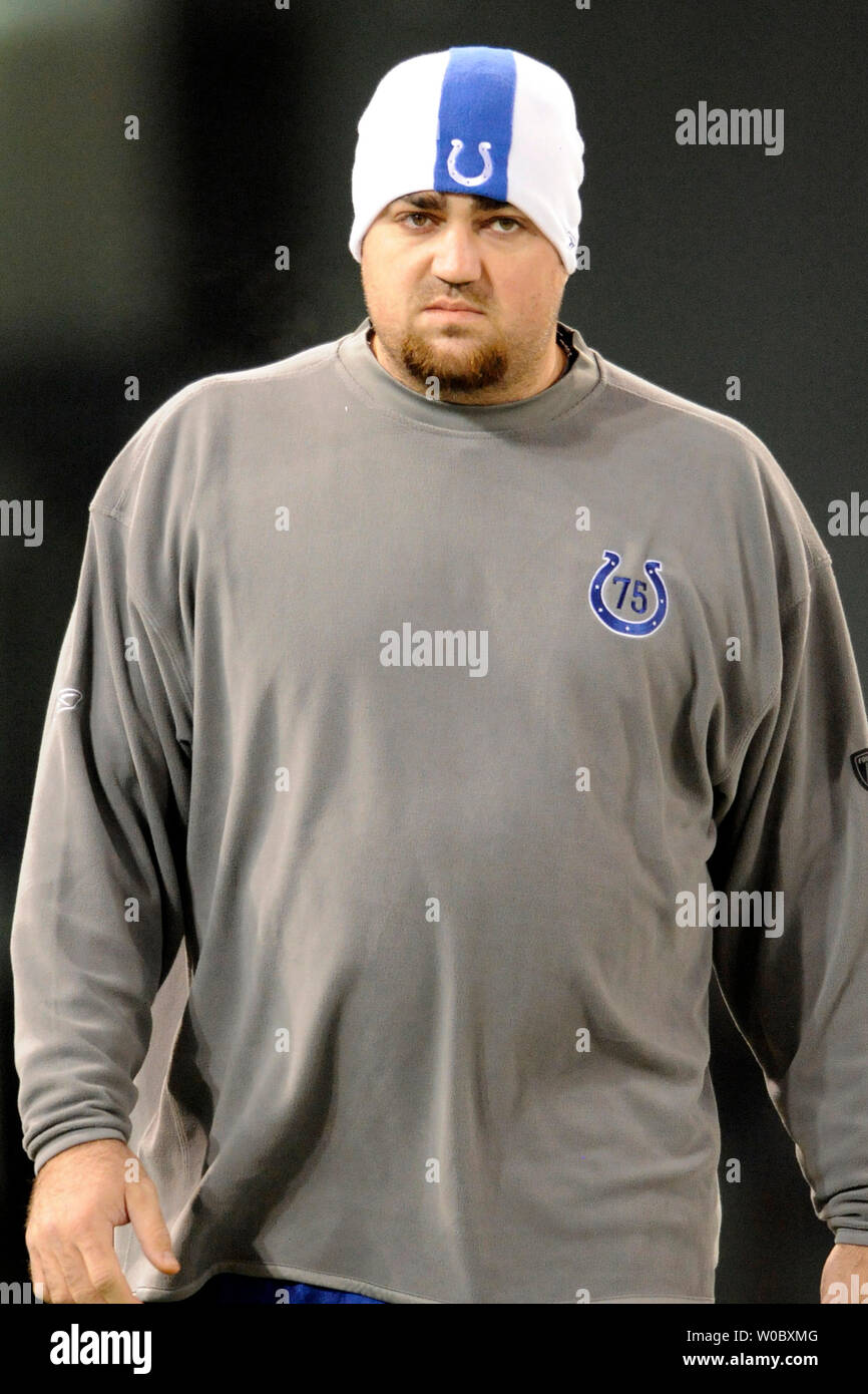 Indianapolis Colts offensive tackle Michael Toudouze (75) warms up prior to the game against the Baltimore Ravens on December 9, 2007 at M&T Bank Stadium in Baltimore, Maryland.  (UPI Photo/ Mark Goldman) Stock Photo