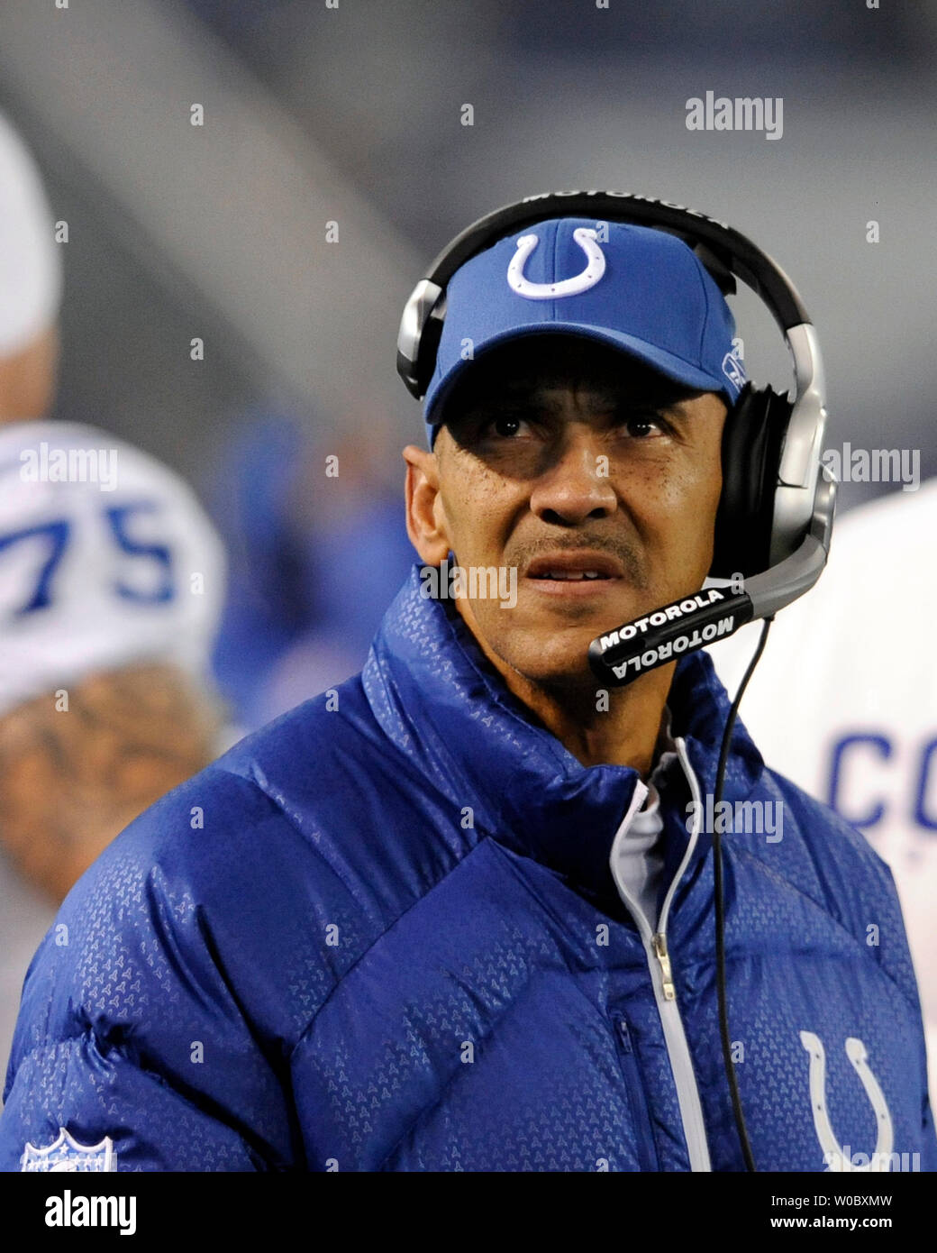 Indianapolis Colts head coach Tony Dungy coaches his team in the first quarter against the Baltimore Ravens on December 9, 2007 at M&T Bank Stadium in Baltimore, Maryland.  (UPI Photo/ Mark Goldman) Stock Photo