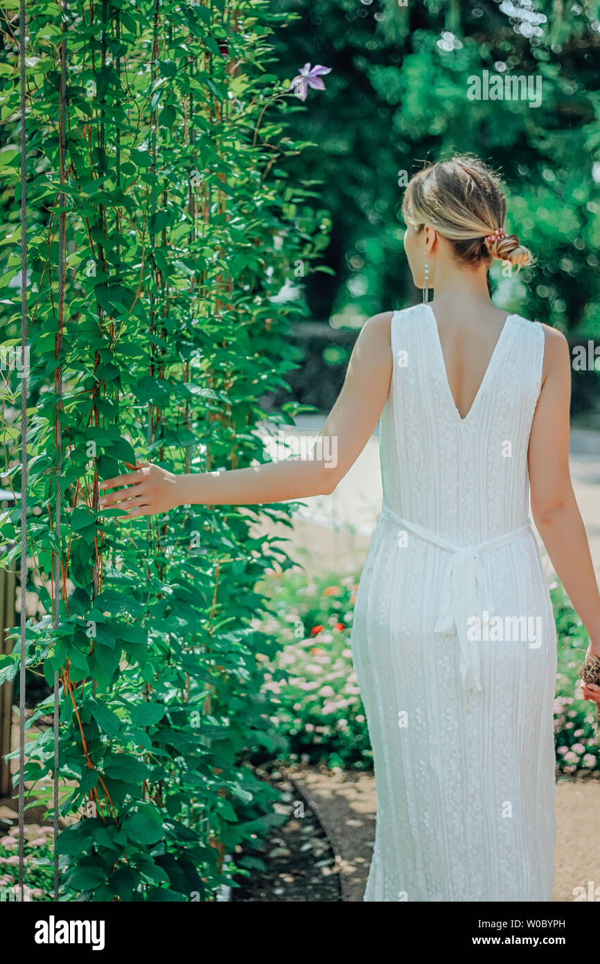 white dress green flowers