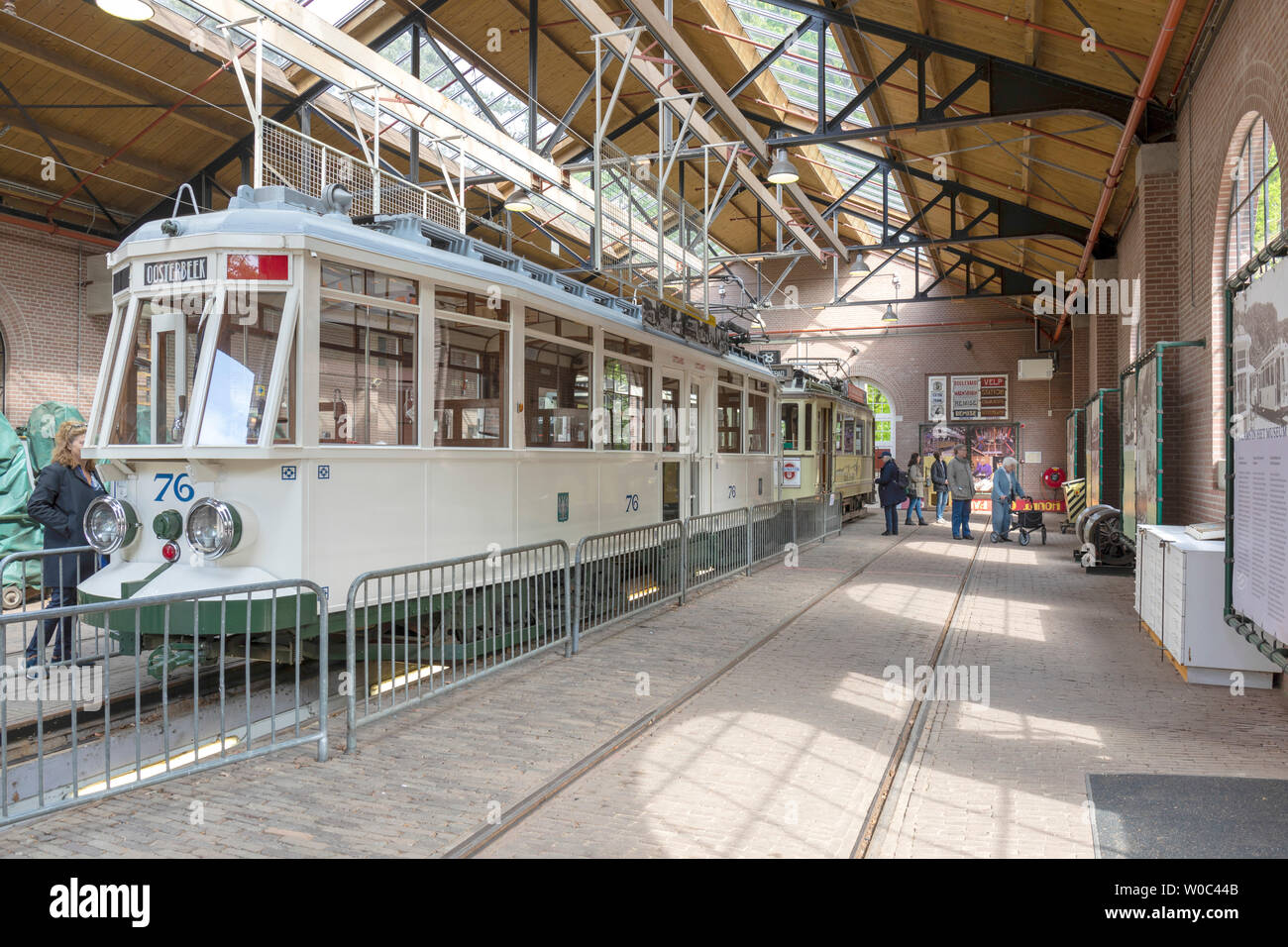 Recreation of a tram station at Holland's Open Air Museum.  A lovely day out viewing the culture, architecture and livelyhoods of old Netherlands Stock Photo