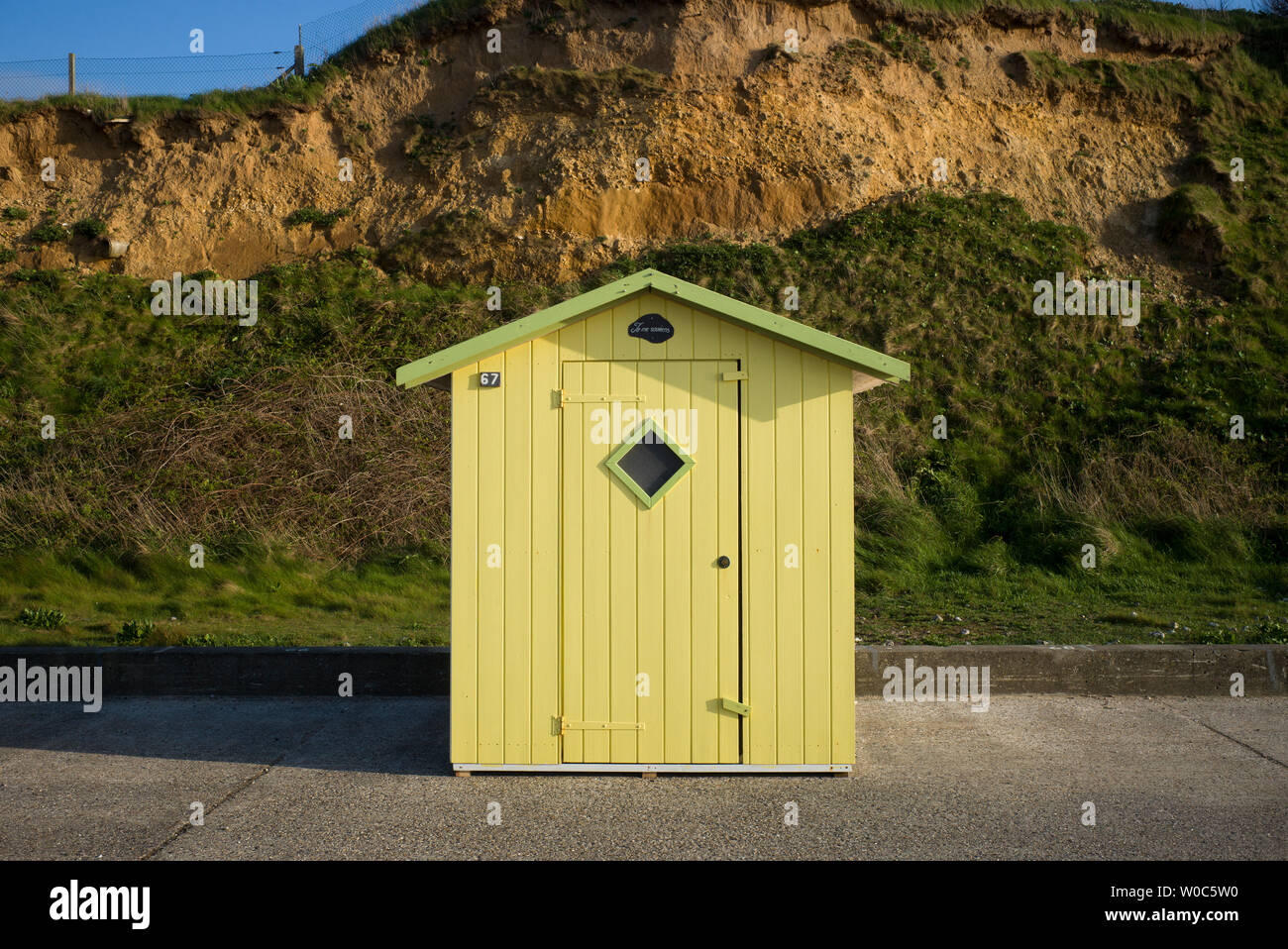 Solitary beach hut, Normandy, France Stock Photo