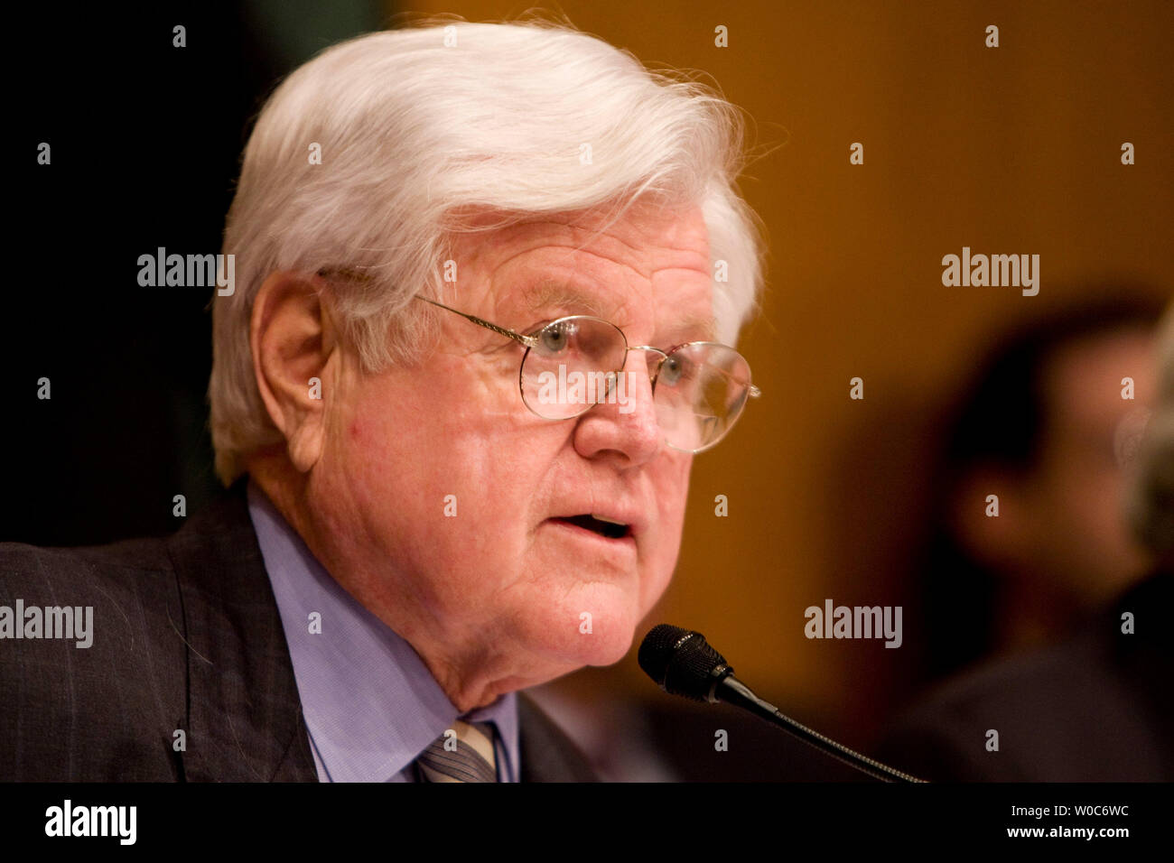 Sen. Ted Kennedy, D-MA, participates in a Senate Armed Services Committee hearing on the situation in Iraq Capitol Hill on April 8, 2008.  (UPI Photo/Patrick D. McDermott) Stock Photo
