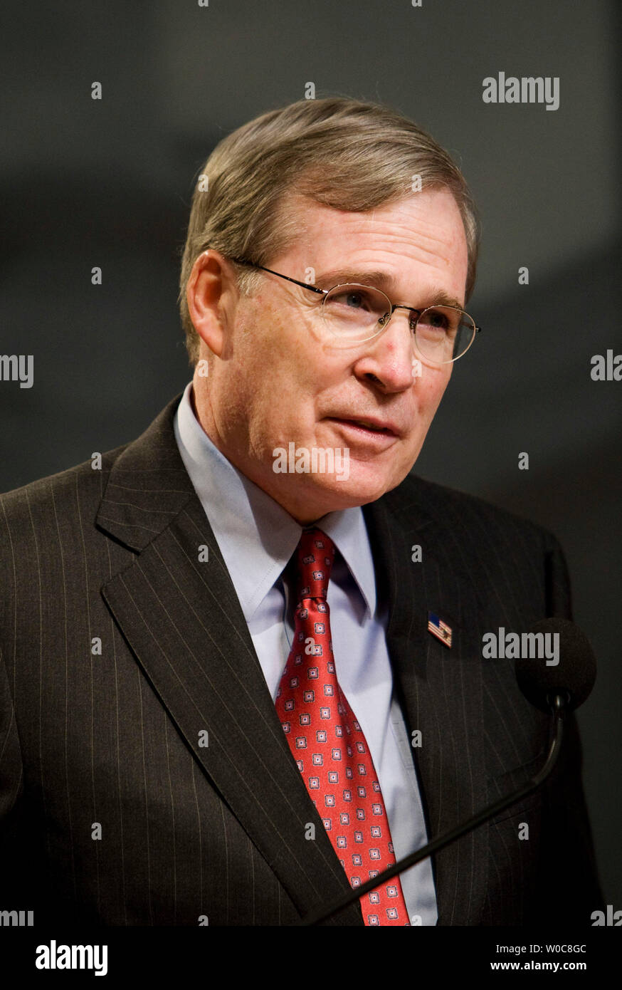 Stephen J. Hadley, National Security Advisor, speaks at the inauguration of the Kissinger Institute of China and the United States at the Woodrow Wilson Center in Washington on July 29, 2008. (UPI Photo/Patrick D. McDermott) Stock Photo