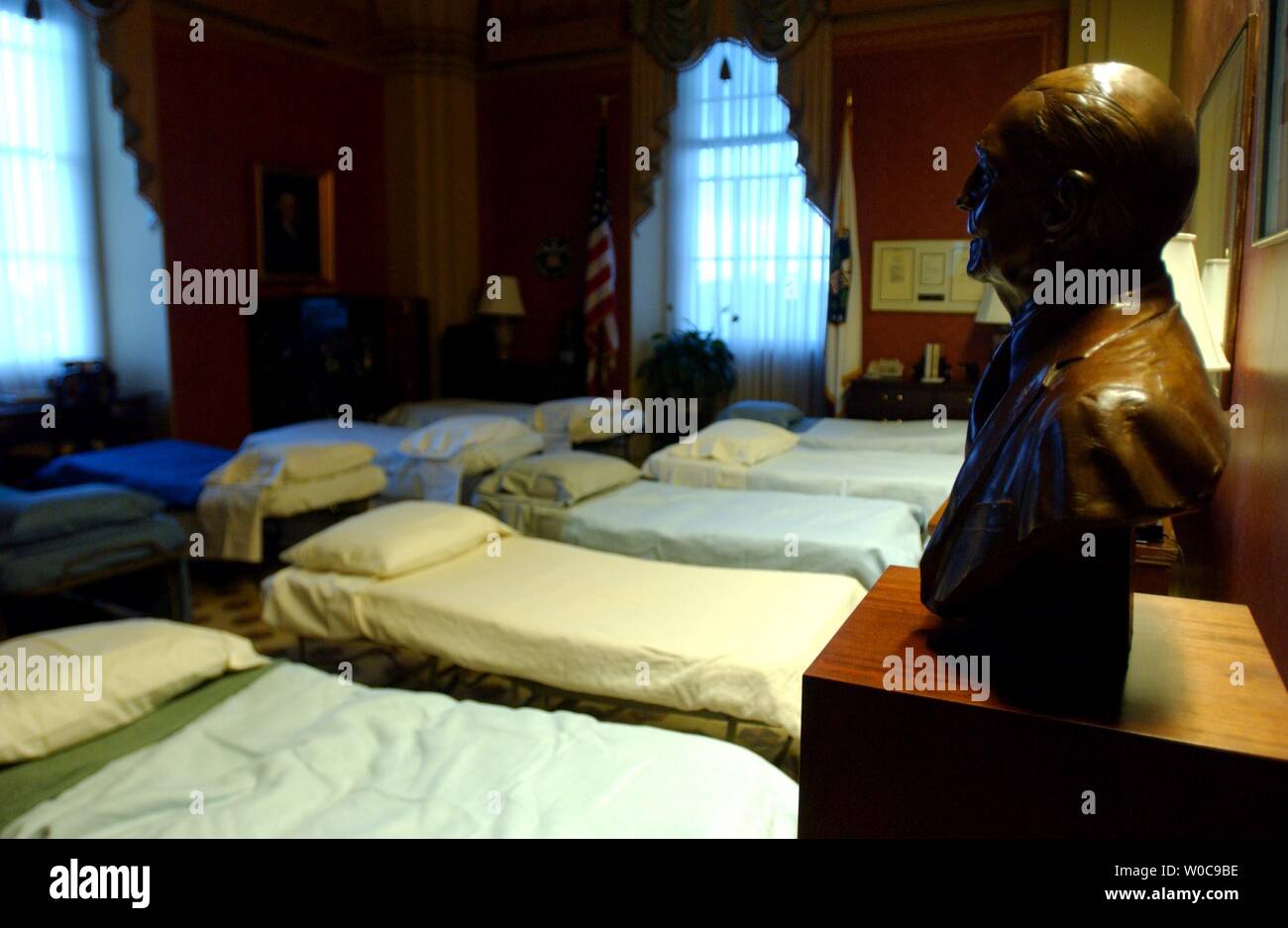 Cots have been placed in the Capitol Building for Senators to rest on November 13, 2003 in Washington.  Republicans have called for a thirty some odd 'filibuster' in protest of the Democrats refusal to push through several judicial nominees.  (UPI/Michael Kleinfeld) Stock Photo