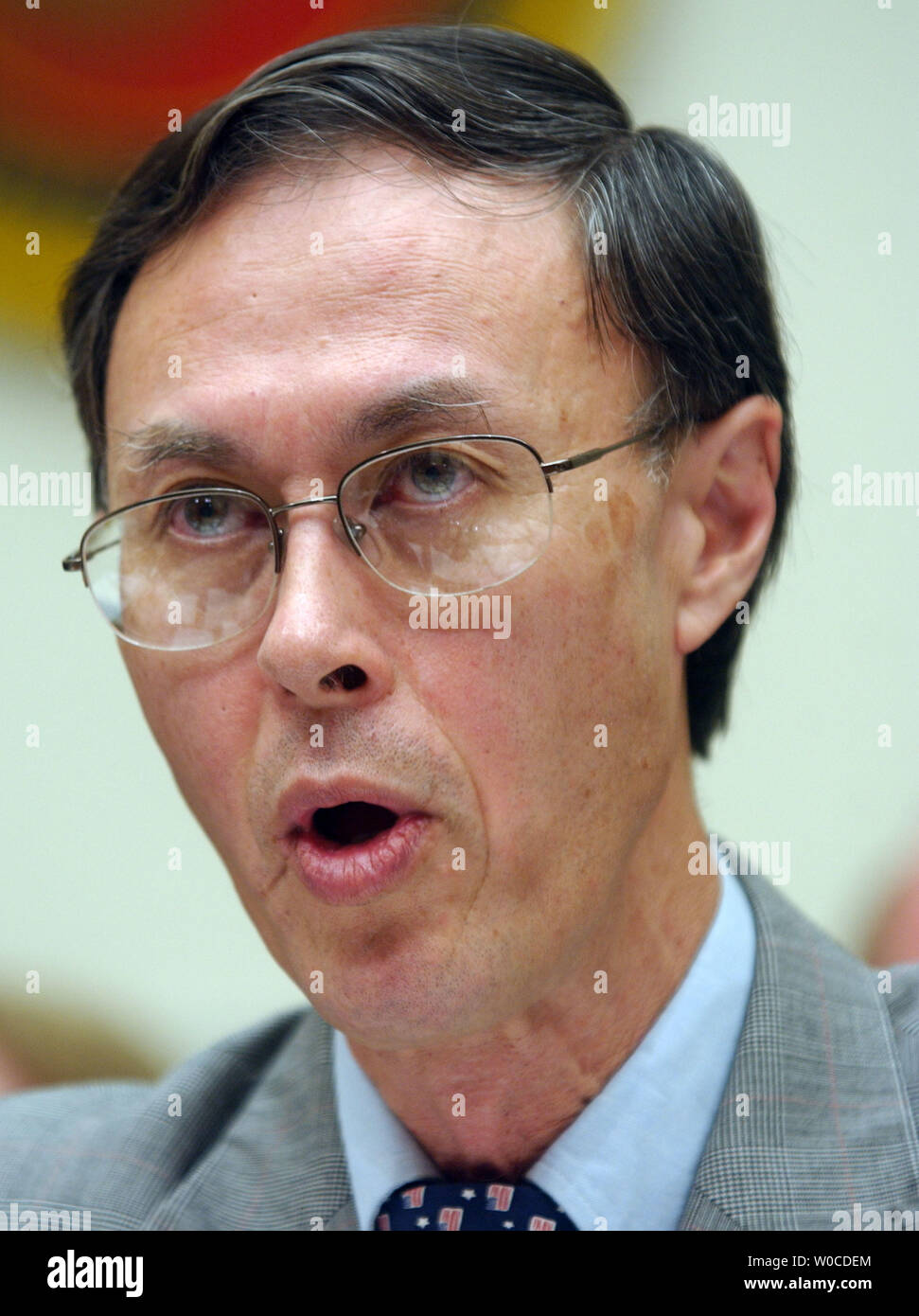 David Chu, Under Secretary of Defense, testifies before the House Armed Services Committee on July 7, 2004 in Washington.  The Committee is looking into troop size and strength abroad as well as the readyness of the Reserve at home. (UPI Photo/Michael Kleinfeld) Stock Photo