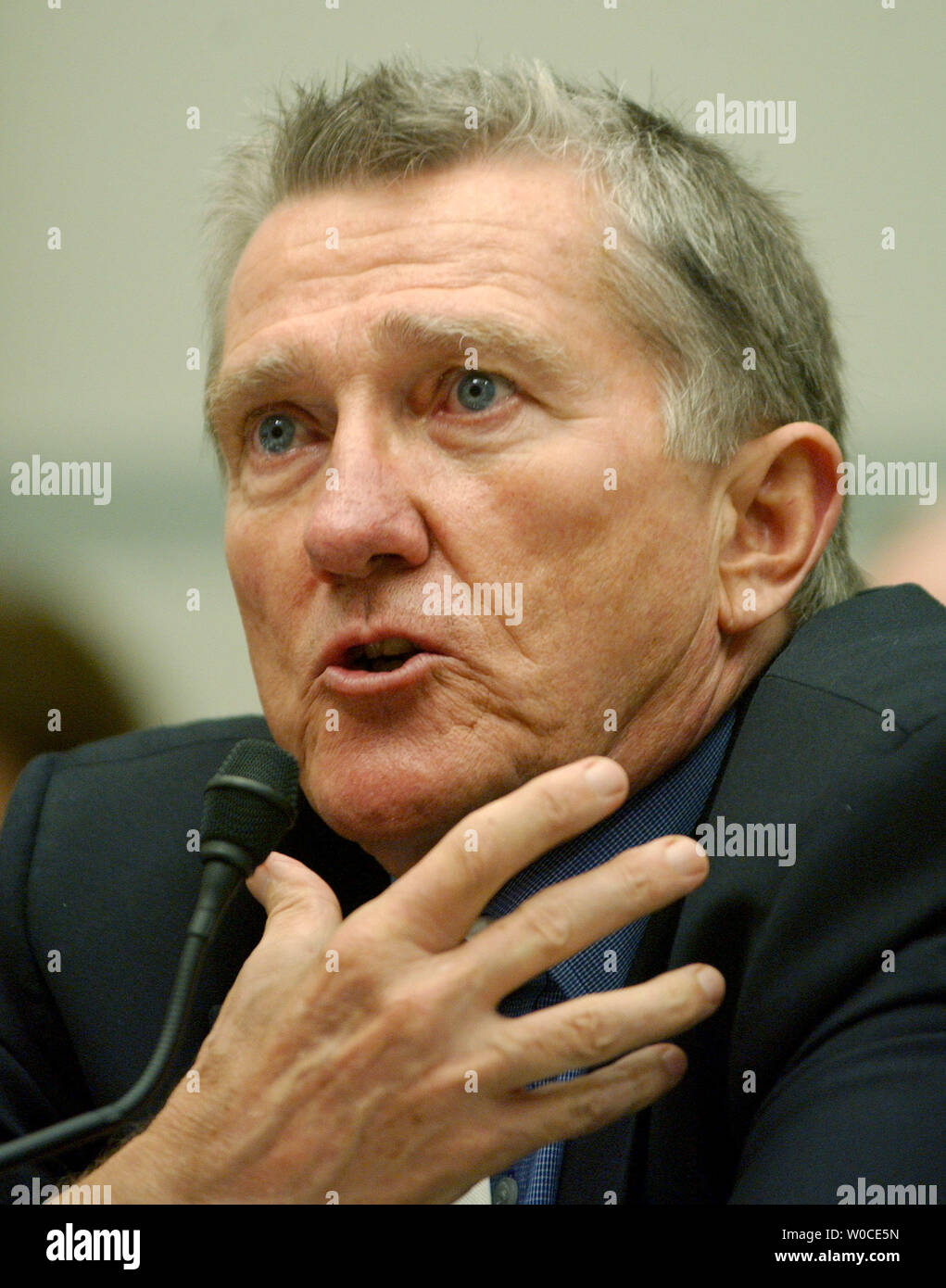 John Lehman, commissioner on the 9-11 Commission testifies before the House Government Reform Committee about the 9-11 Commission's recommendations.     (UPI Photo/Roger L. Wollenberg) Stock Photo
