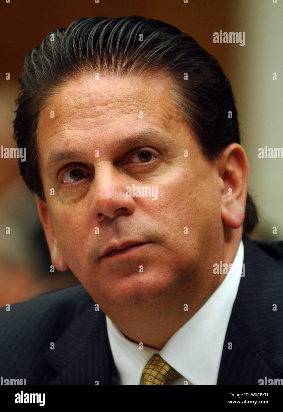 David Stone, Administrator of Transportation Security at the Department of Homeland Security testifies before the House Transportation and Infrastructure Committee regarding aviation security in a post 9/11 era, on August 25, 2004 in Washington. (UPI Photo/Michael Kleinfeld) Stock Photo