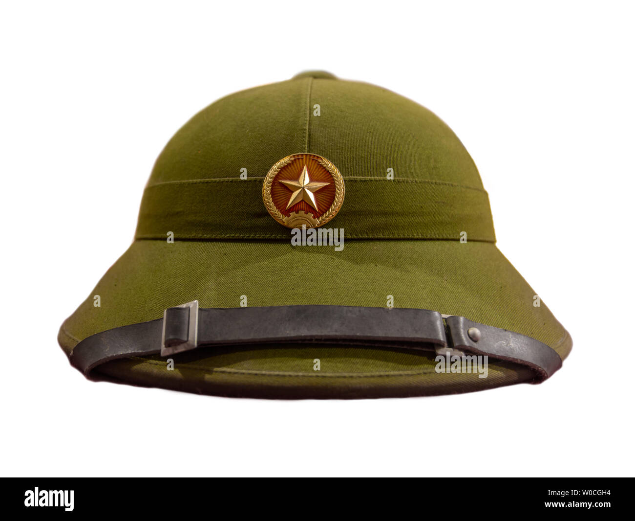 Old military helmet from Vietnam, isolated on white background. Stock Photo