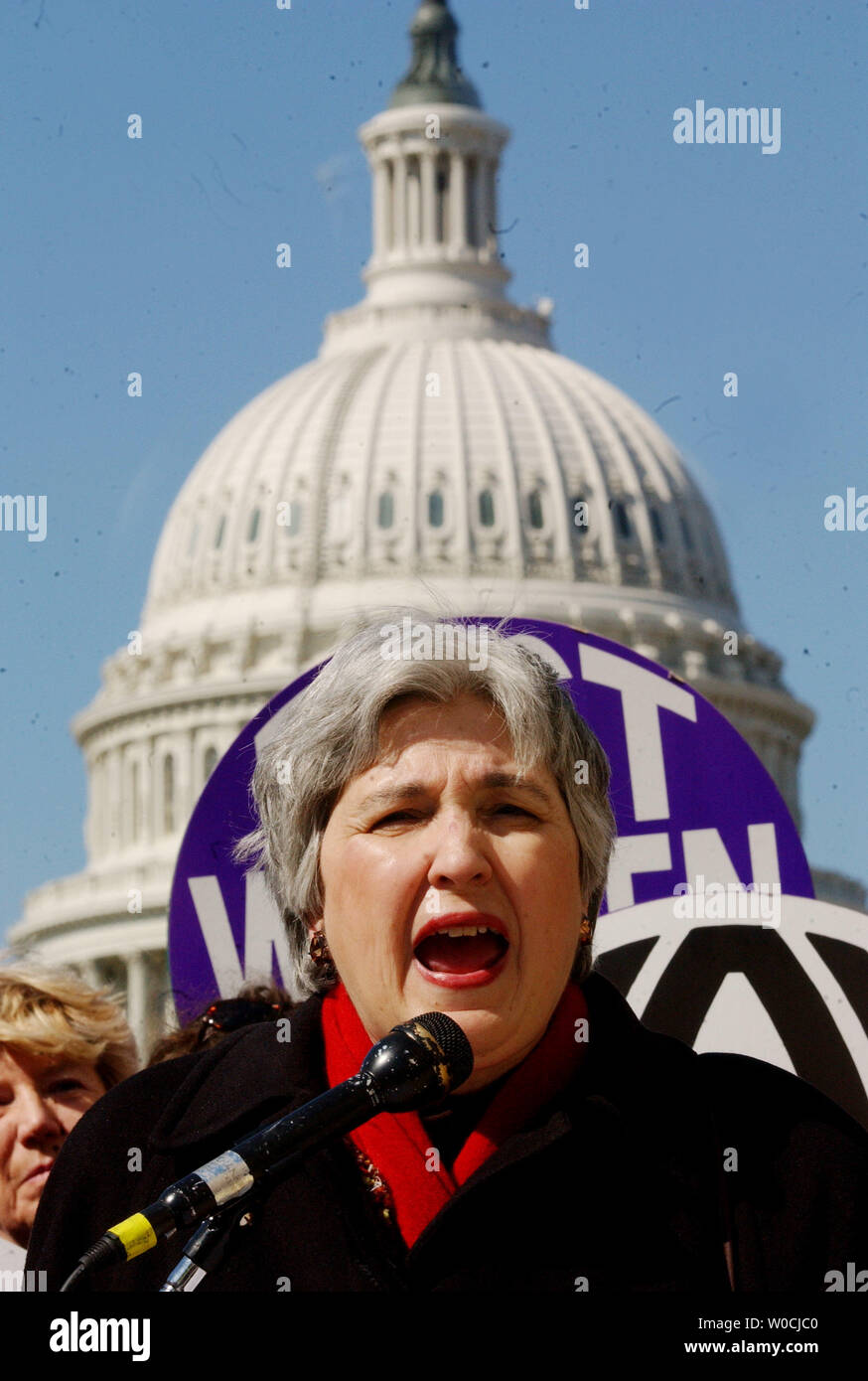 Elenanor Smeal of Feminist Majority speaks at a news conference to reintroduce the Equal Rights Amendment.to the Consitution on March 15, 2005 in Washington.  Smeal and others are calling for equal rights under the law for women. (UPI Photo/Michael Kleinfeld) Stock Photo