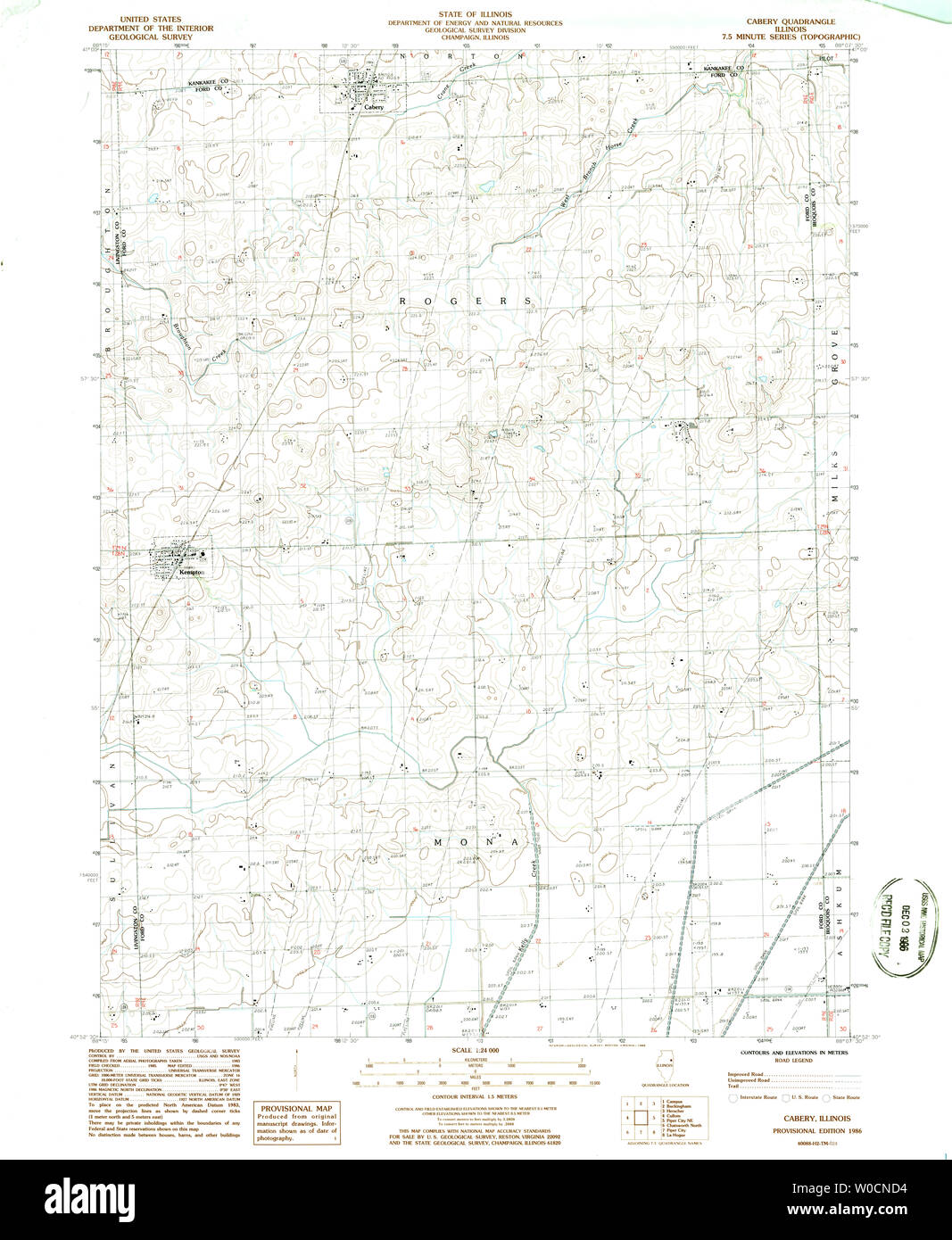 USGS TOPO Map Illinois IL Cabery 307151 1986 24000 Restoration Stock