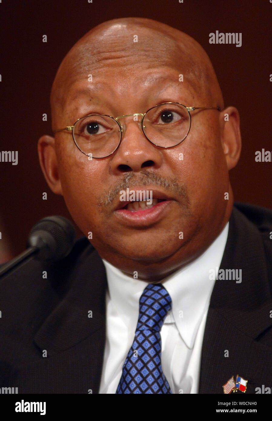 Sec. of Housing and Urban Development Alphonso Jackson testifies before the Senate Committee on Banking, Housing, and Urban Affairs on the Housing needs of Seniors, on June 16, 2005 in Washington.  With rising housing costs and taxes, seniors are having a difficult time remaining in their own homes, and are being forced to move to assisted living centers. (UPI Photo/Michael Kleinfeld) Stock Photo