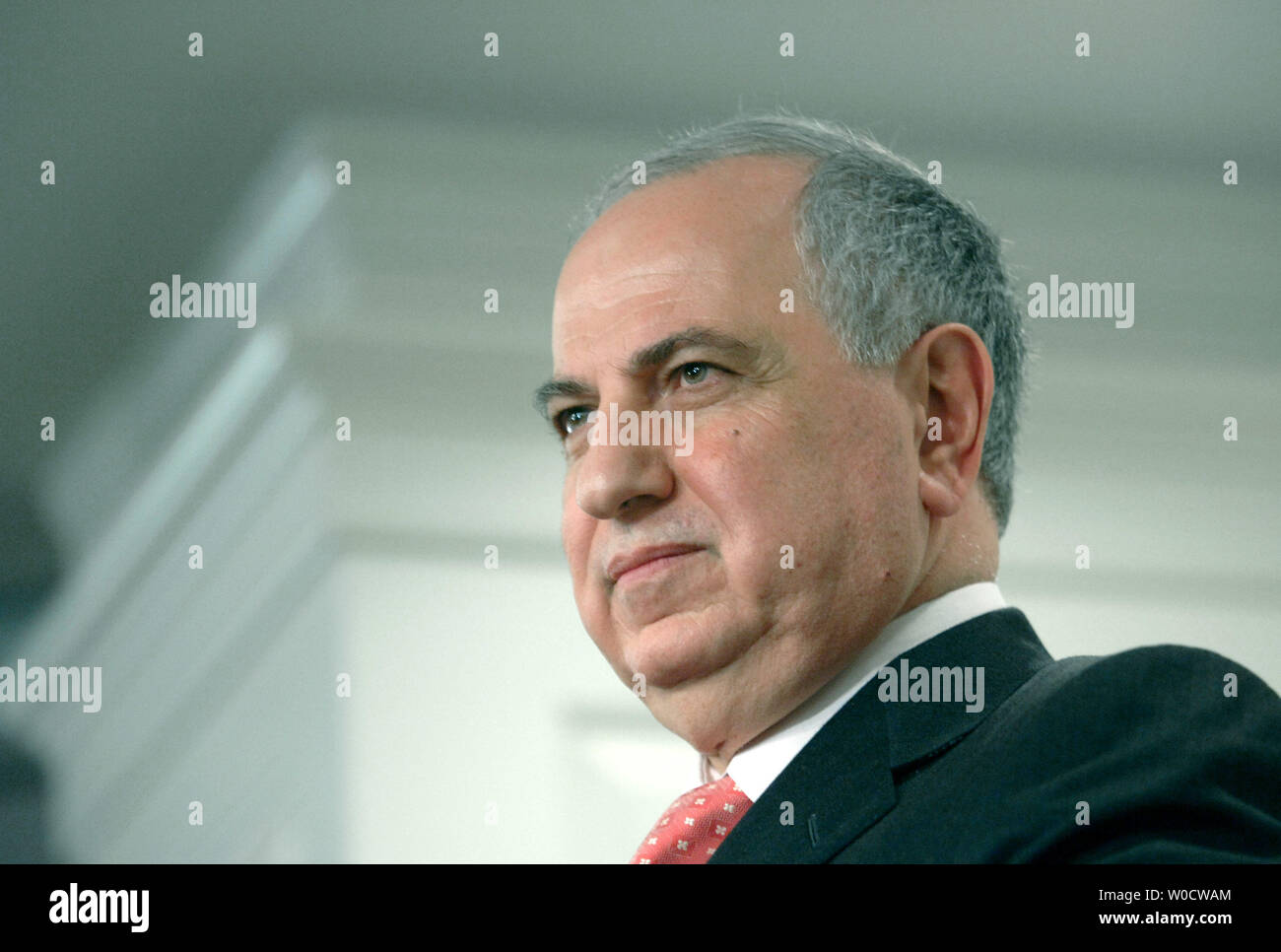 Iraqi Deputy Prime Minister Ahmed Chalabi speaks at an American Enterprise Institute for Public Policy Research in Washington on November 9, 2005. Chalabi is on an eight day trip to the United States. (UPI Photo/Kevin Dietsch) Stock Photo