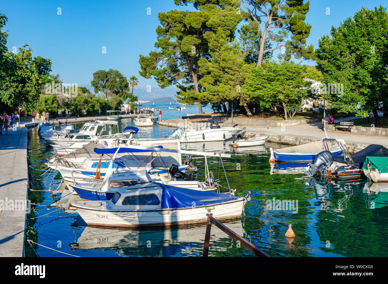 Yachts and boats at the pier in the city of Trogir, Croatia. Stock Photo