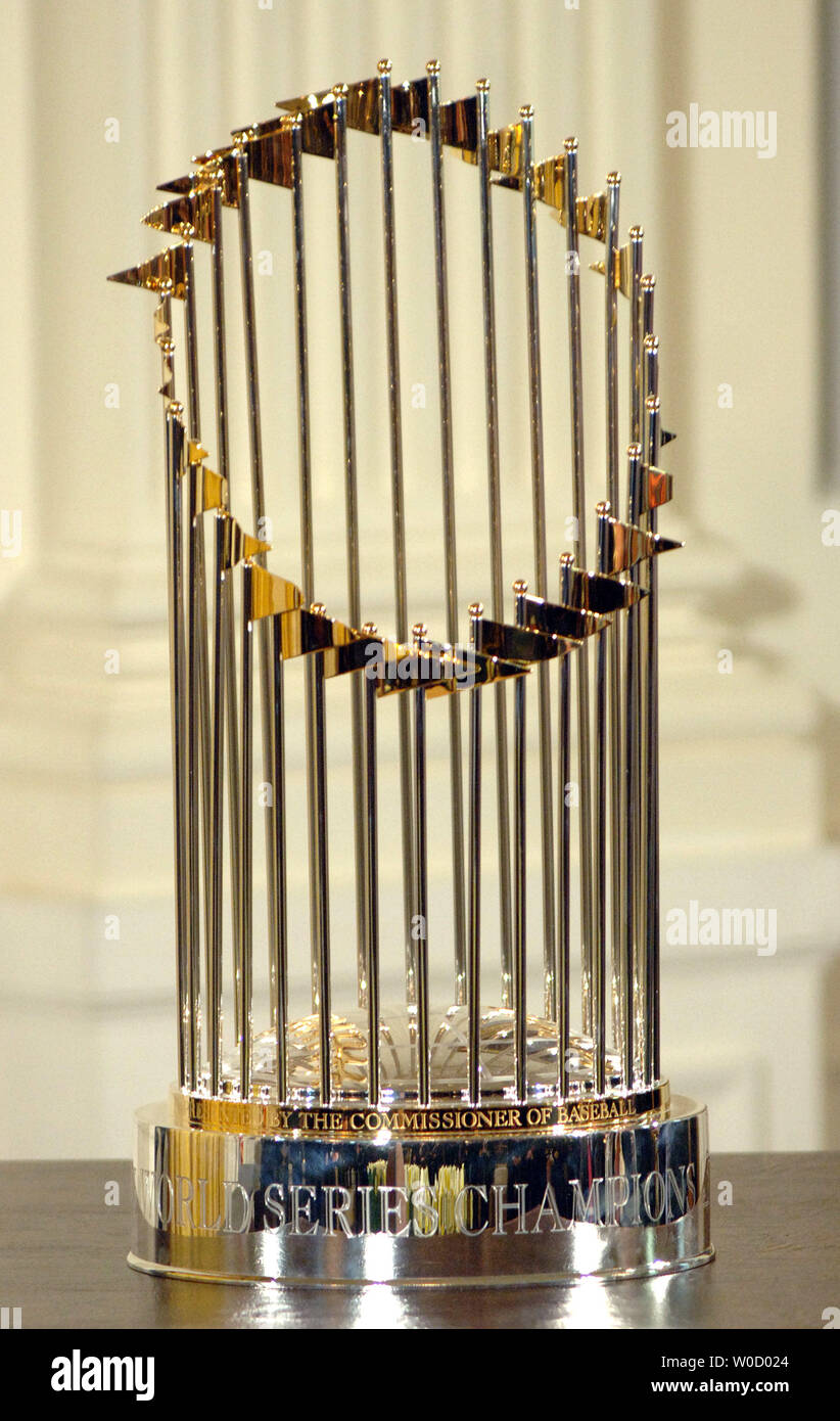 The World Series Trophy is on display during a ceremony in the East Room of  the White House honoring the 2005 Word Series Champion Chicago White Sox on  February 13, 2006. (UPI