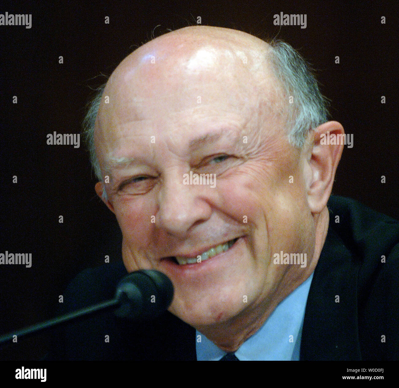 Former CIA Director James Woolsey testifies before a Senate Judiciary Committee Hearing on the wartime executive power and the National Security Agency's surveillance authority, in Washington on February 28, 2006. (UPI Photo/Kevin Dietsch) Stock Photo