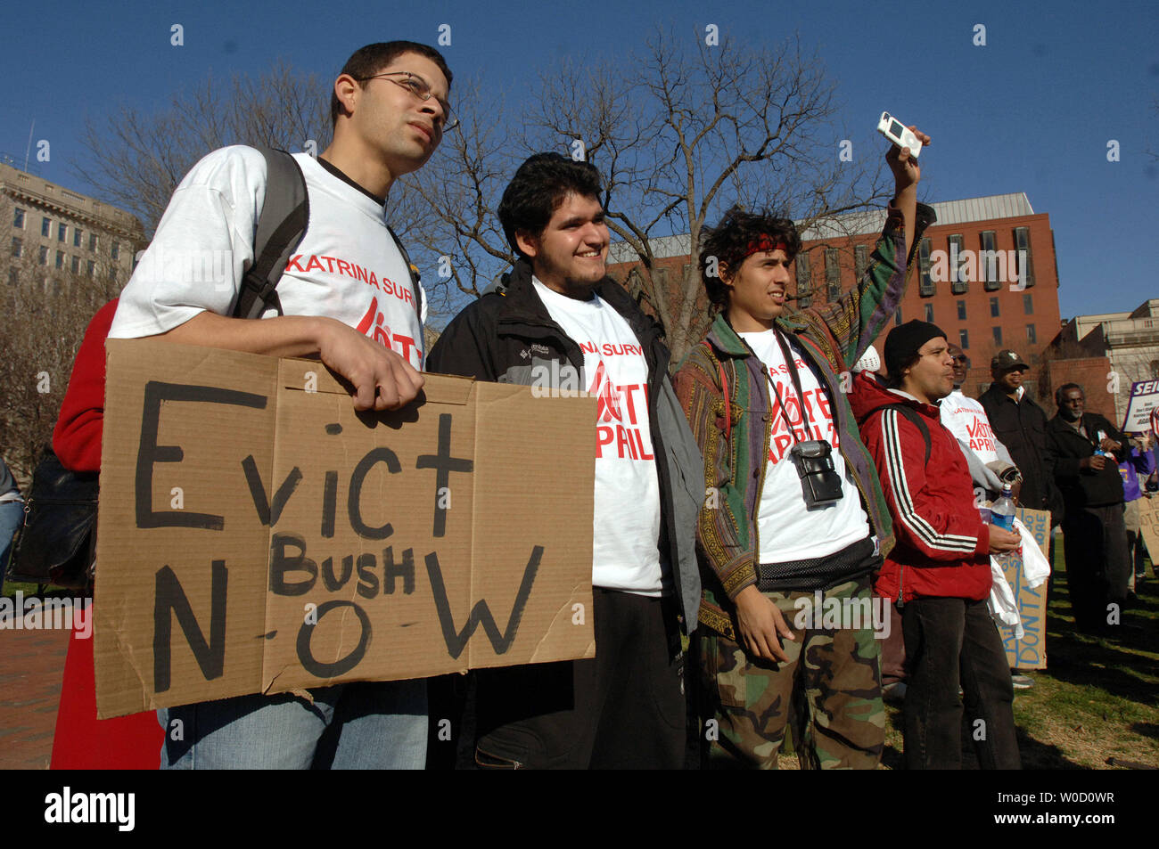 Survivors of Hurricane Katrina and their supporters rally in Lafayette Park near the White House calling for help with housing the the guarantee of voting rights on March 14, 2006.   (UPI Photo/Roger L. Wollenberg) Stock Photo