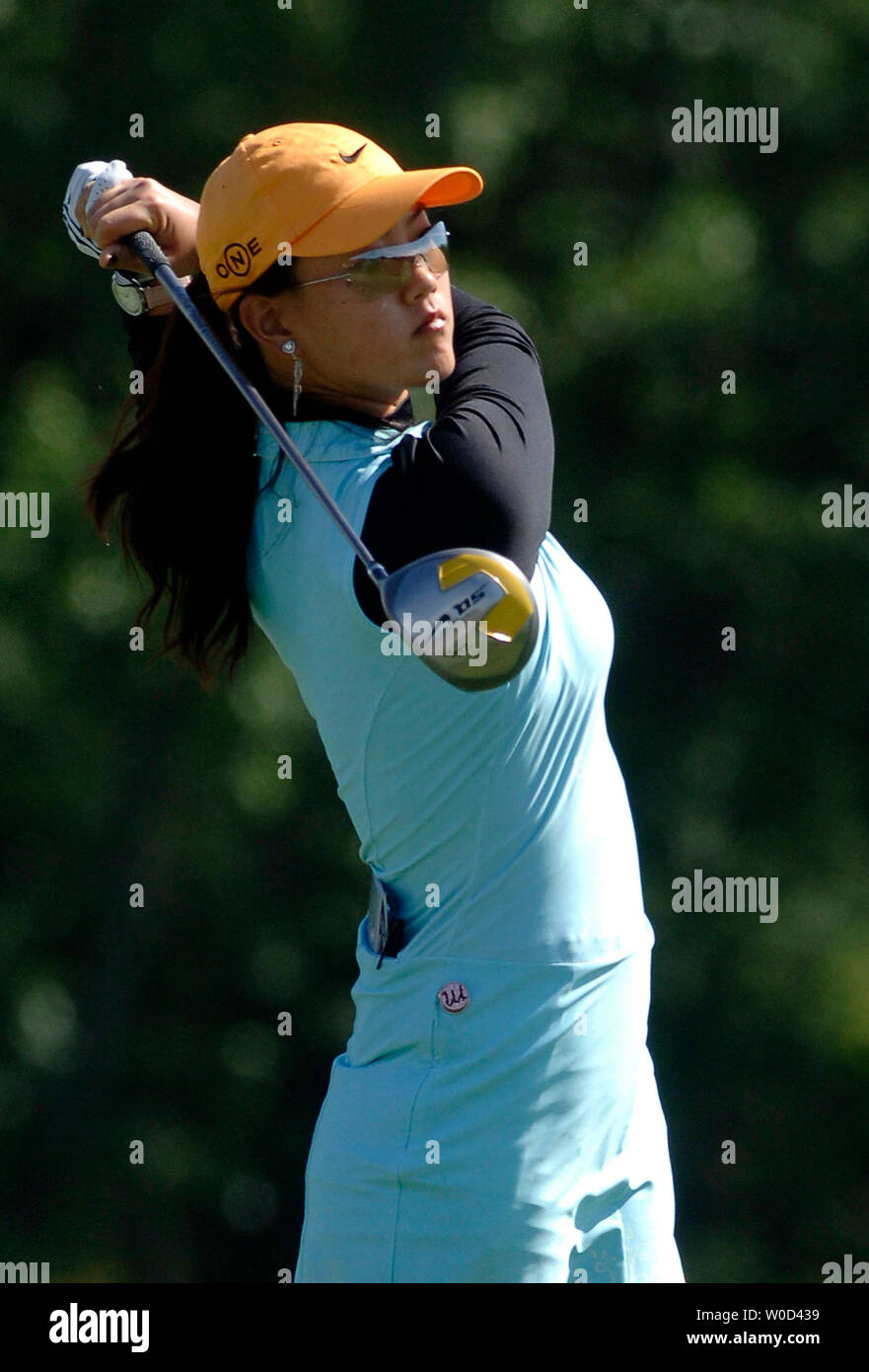 Michelle Wie of Honolulu, Hawaii watches her drive off of the eighth tee box, during the final round of the  McDonald's LPGA Championship, in Havre de Grace, Maryland on June 8, 2006. (UPI Photo/Kevin Dietsch) Stock Photo
