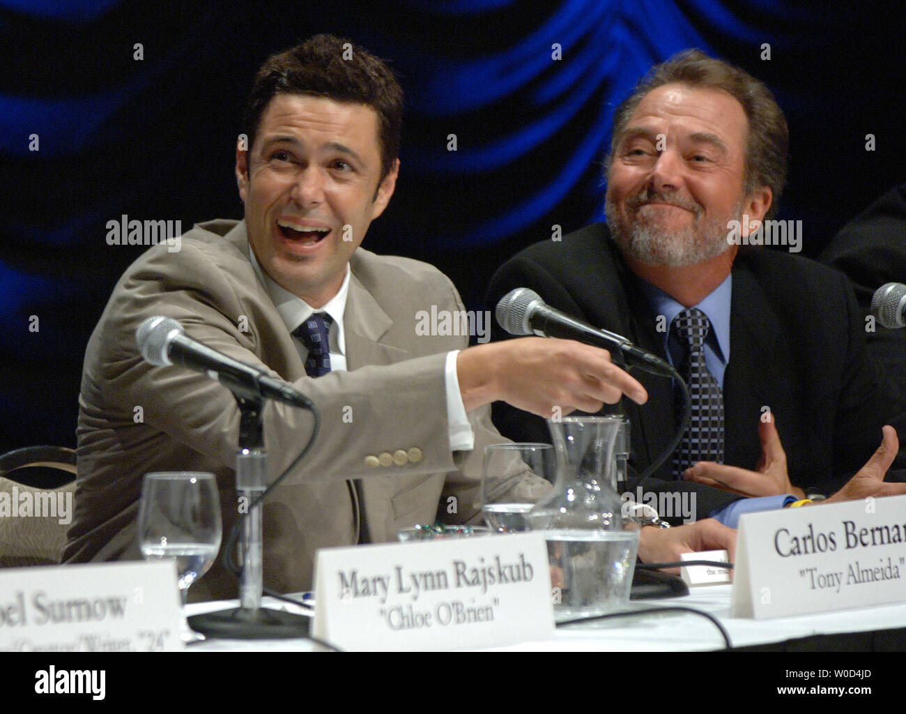 Actors from '24' Carlos Bernard (Tony Almeida) and Gregory Itzin (President Charles Logan), left to right, participate in a Heritage Foundation discussion about Fox TV's '24' and the war on terrorism in Washington on June 23, 2006.   (UPI Photo/Roger L. Wollenberg) Stock Photo