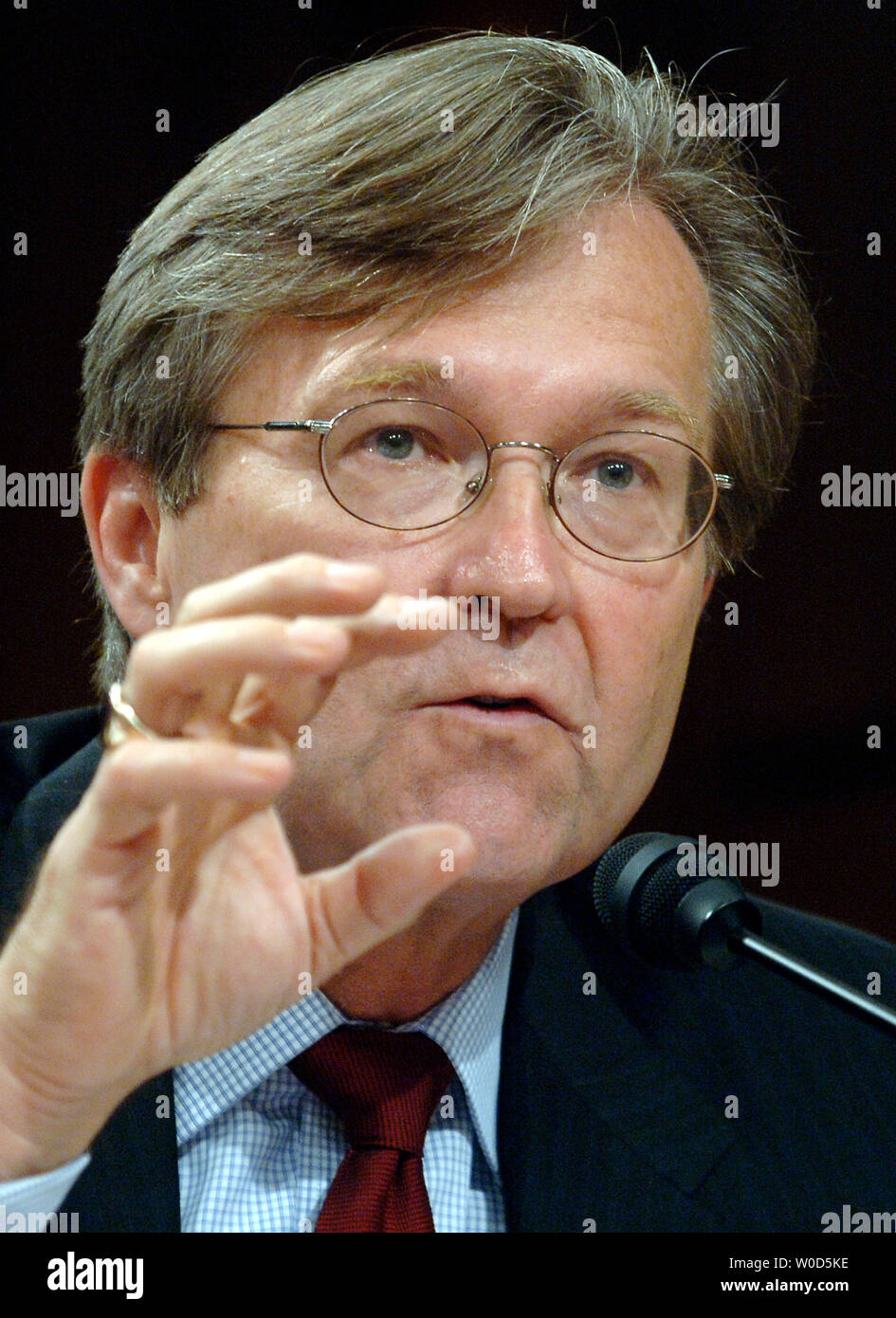 Retired Judge Advocate General of the Navy Rear Adm. John Hutson testifies before a Senate Armed Services Committee hearing on the Guantanamo detainees, in Washington on July 13 2006. (UPI Photo/Kevin Dietsch) Stock Photo