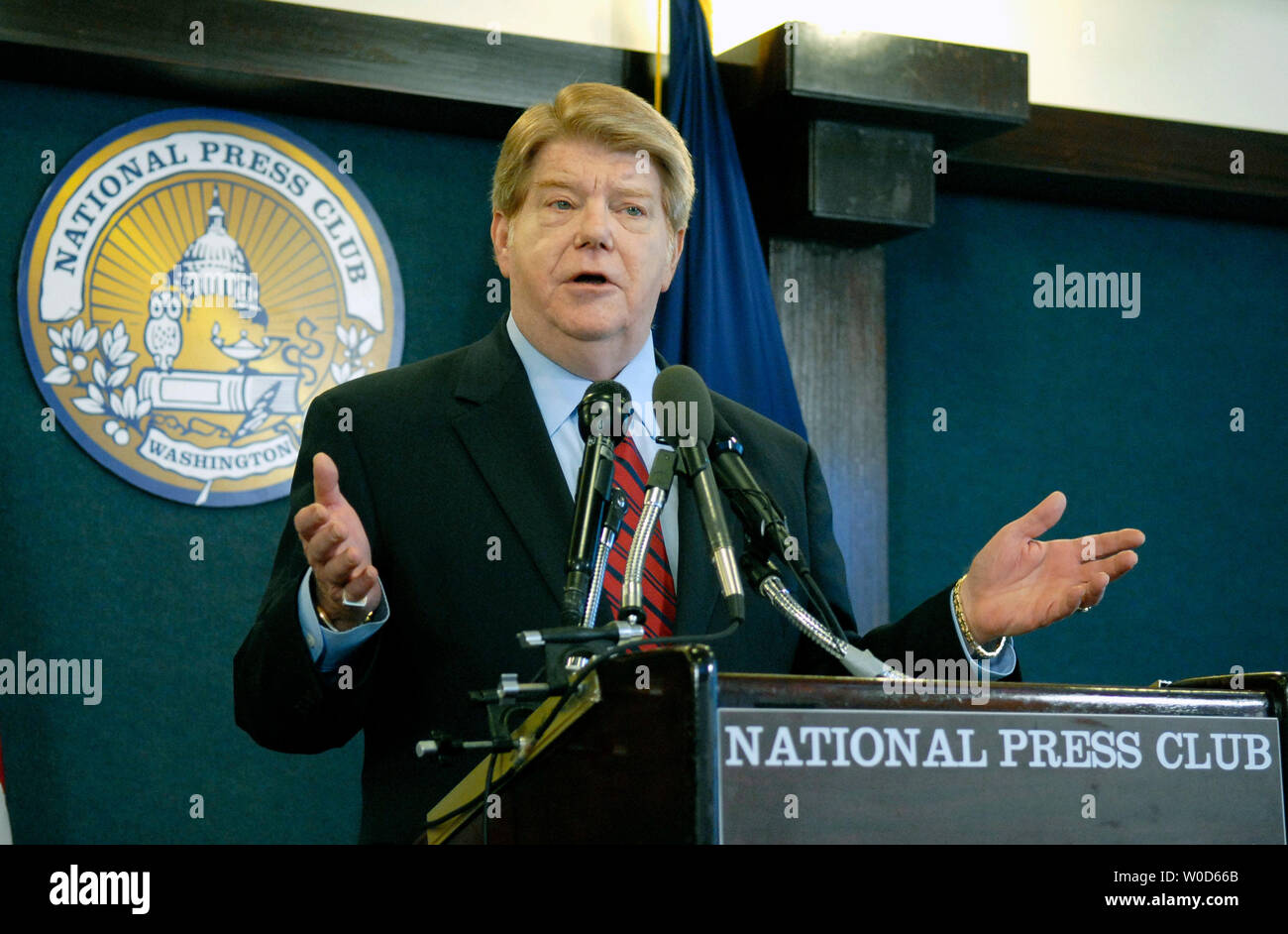 Chairman of the Task Force on Presidential Signing Statements and the Separation of Powers Doctrine Neal Sonnett speaks on the legality of Presidential signing statements, at a press conference in Washington on July 24, 2006. (UPI Photo/Kevin Dietsch) Stock Photo