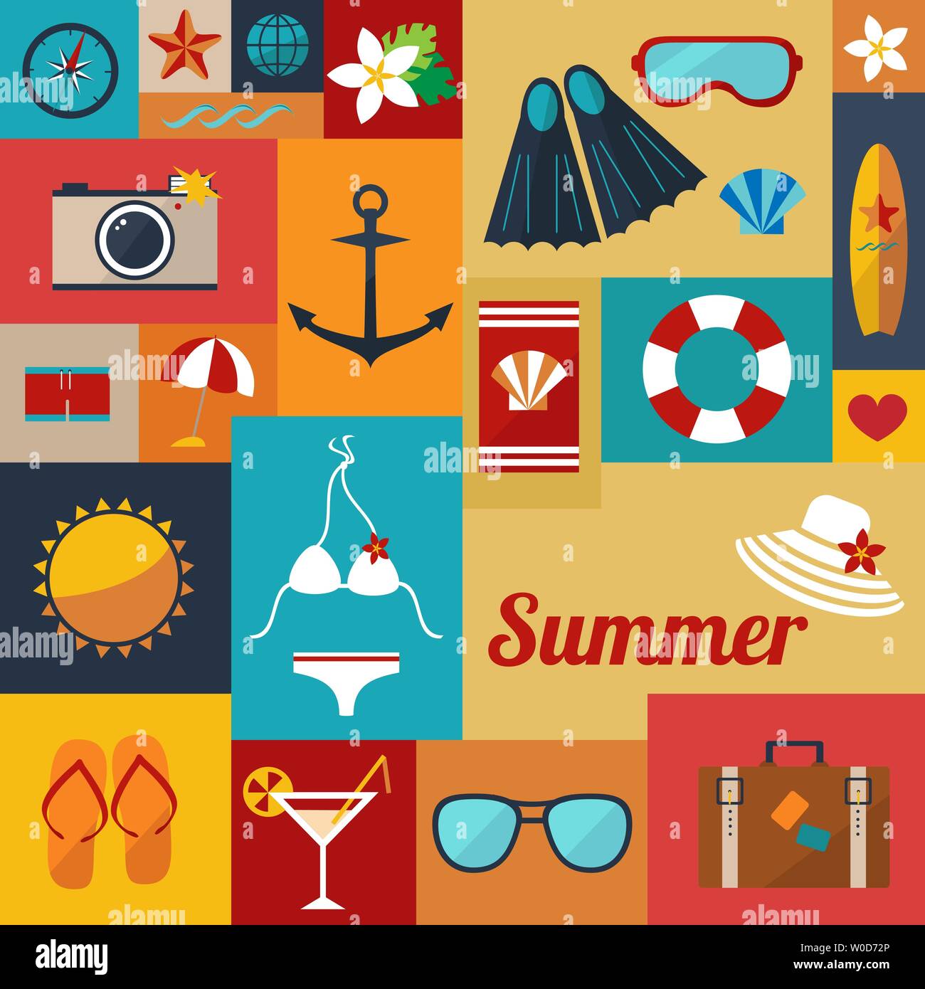 abstract bright summer background with flat icons vector Stock Vector ...