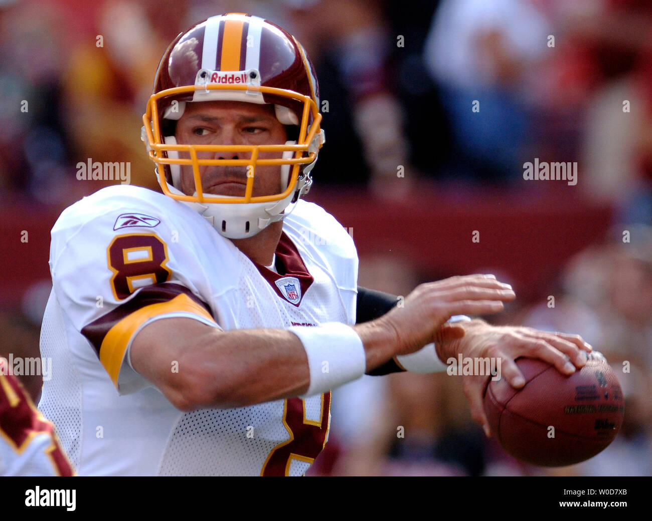 New Orleans Saints' backup quarterback Mark Brunell is seen on the  sidelines as the Saints play the Washington Redskins at FedEx Field in  Landover, Maryland on September 14, 2008. (UPI Photo/Kevin Dietsch