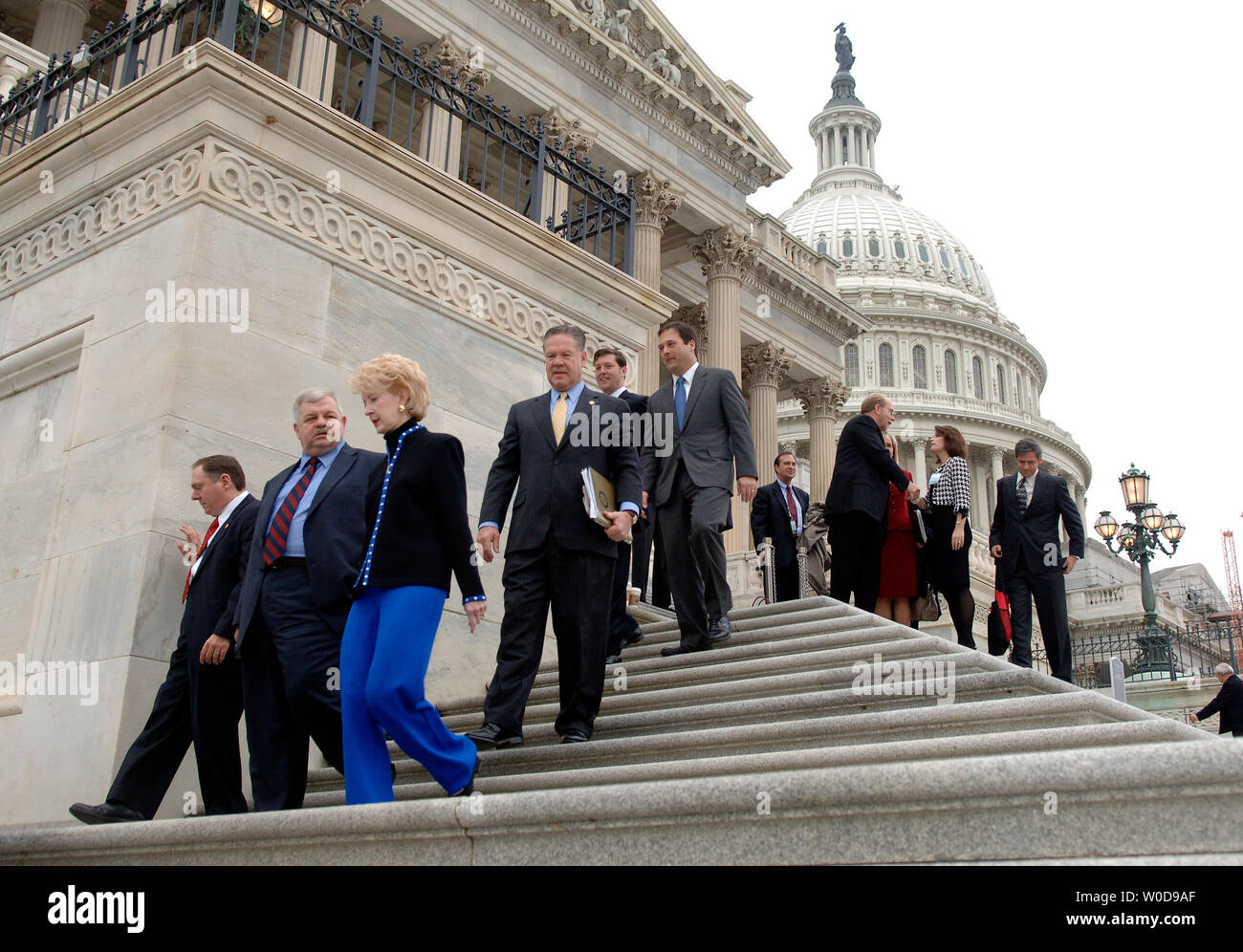 Members of the  freshman class of the 110th Congress leave the East Front Steps after a group photo, on the House side of the U.S. Capitol Building, in Washington on November 14, 2006. The Democrats take control of both the House and Senate in January.  (UPI Photo/Kevin Dietsch) Stock Photo
