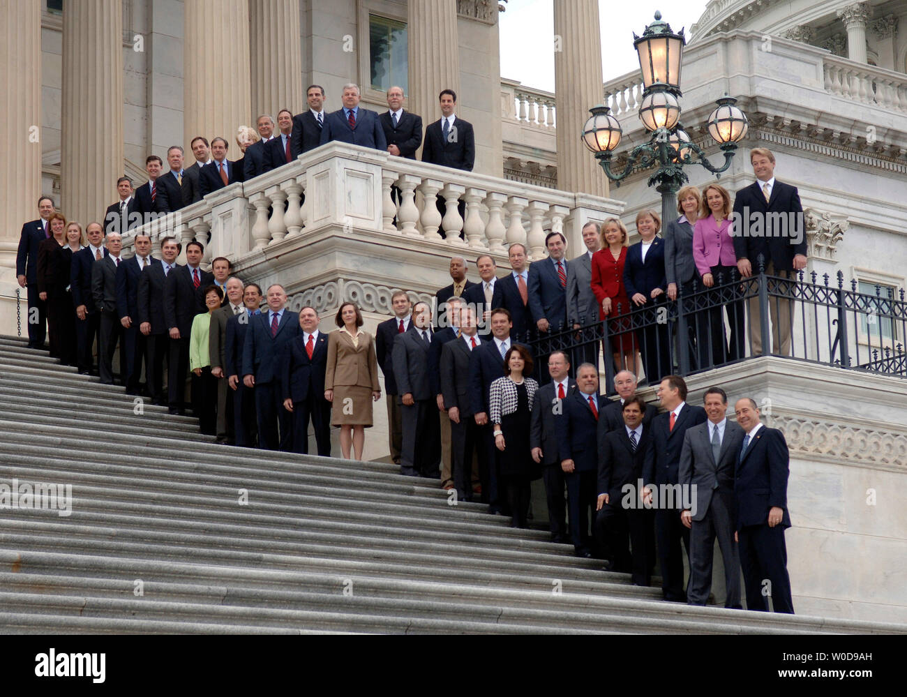 The freshman class of the 110th Congress pose for a group photo on the East Front Steps of the House side of the U.S. Capitol Building, in Washington on November 14, 2006. The Democrats take control of both the House and Senate in January.  (UPI Photo/Kevin Dietsch) Stock Photo