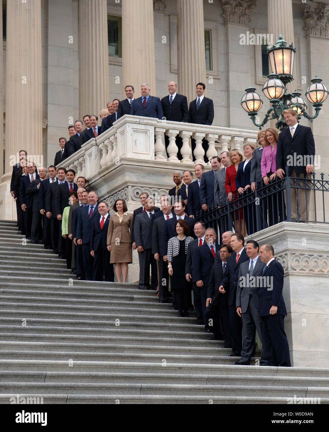 The freshman class of the 110th Congress pose for a group photo on the East Front Steps of the House side of the U.S. Capitol Building, in Washington on November 14, 2006.  The Democrats take control of both the House and Senate in January. (UPI Photo/Kevin Dietsch) Stock Photo