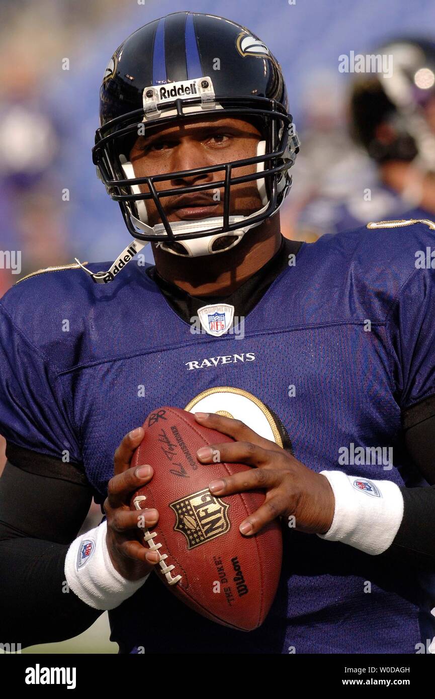 Baltimore Ravens' quarterback Steve McNair warms-up prior to the