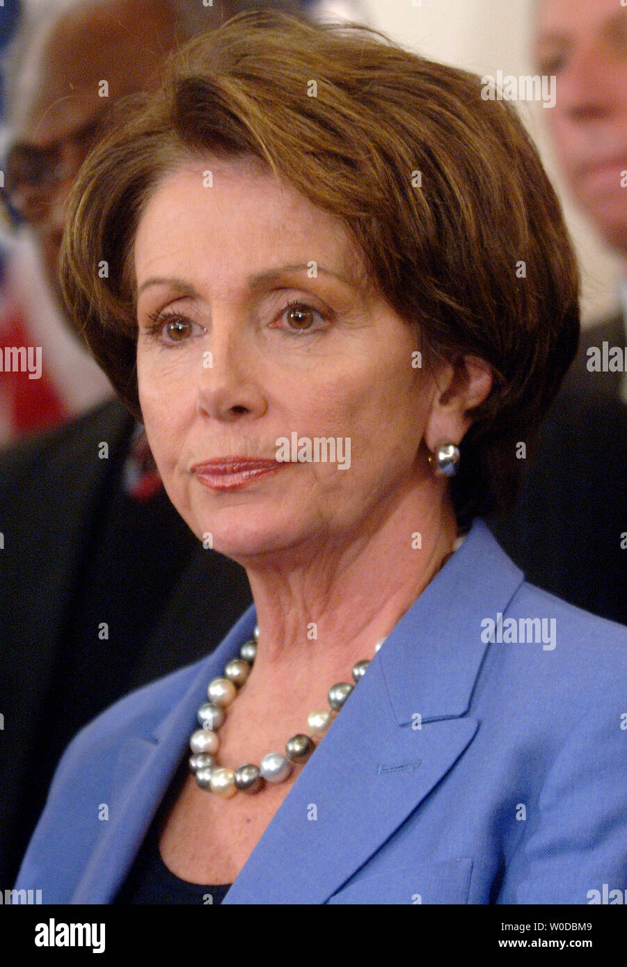 Speaker of the House Nancy Pelosi (D-CA) speaks at a press conference marking the first 100 legislative hours of the new Congress, in Washington on January 18, 2007. (UPI Photo/Kevin Dietsch) Stock Photo
