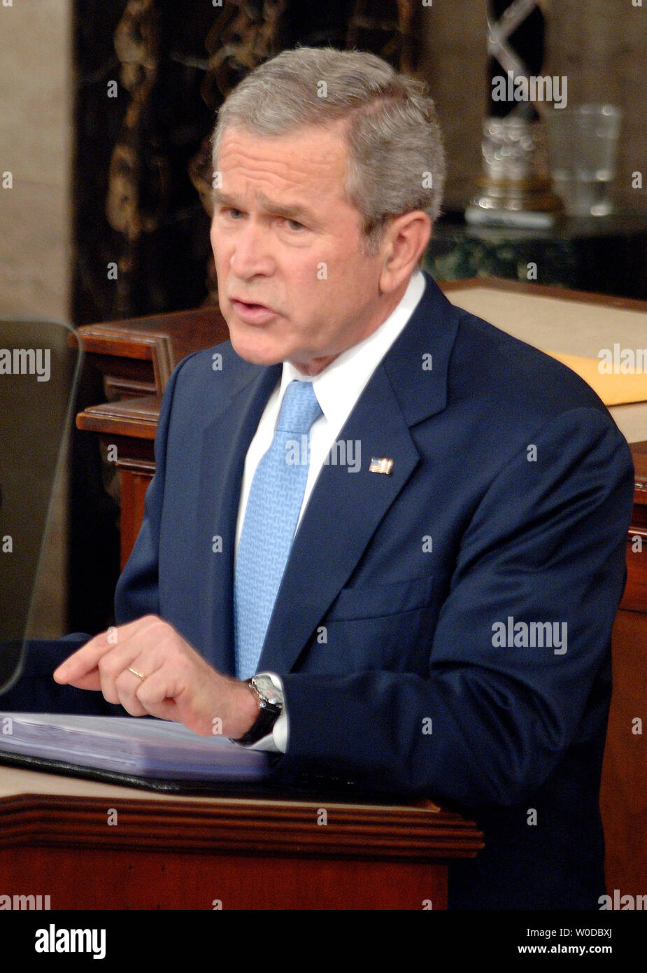 U.S. President George W. Bush delivers his State of the Union address in the House of Representatives Chamber of the U.S. Capitol in Washington on January 23, 2007. (UPI Photo/Kevin Dietsch) Stock Photo