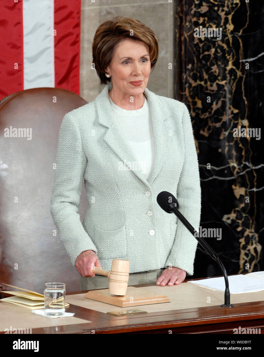 Speaker of the House Nancy Pelosi, D-CA, presides over a Joint Session of Congress as she waits for U.S. President George W. Bush to deliver his State of the Union address in the House of Representatives Chamber of the U.S. Capitol in Washington on January 23, 2007.    (UPI Photo/Kevin Dietsch) Stock Photo