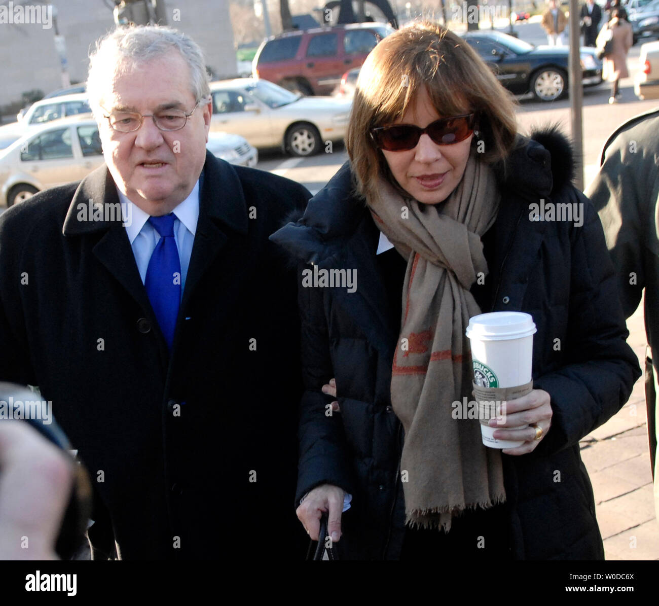 Former New York Times journalist Judith Miller and her attorney Robert Bennett arrive at the U.S. District Court in Washington on January 30, 2007. Miller is to testify at the I. Lewis “Scooter” Libby perjury trial. Libby is on trial for perjury in relation to the leaking of CIA agent Valeria Plame's name to the press.  (UPI Photo/Kevin Dietsch) Stock Photo