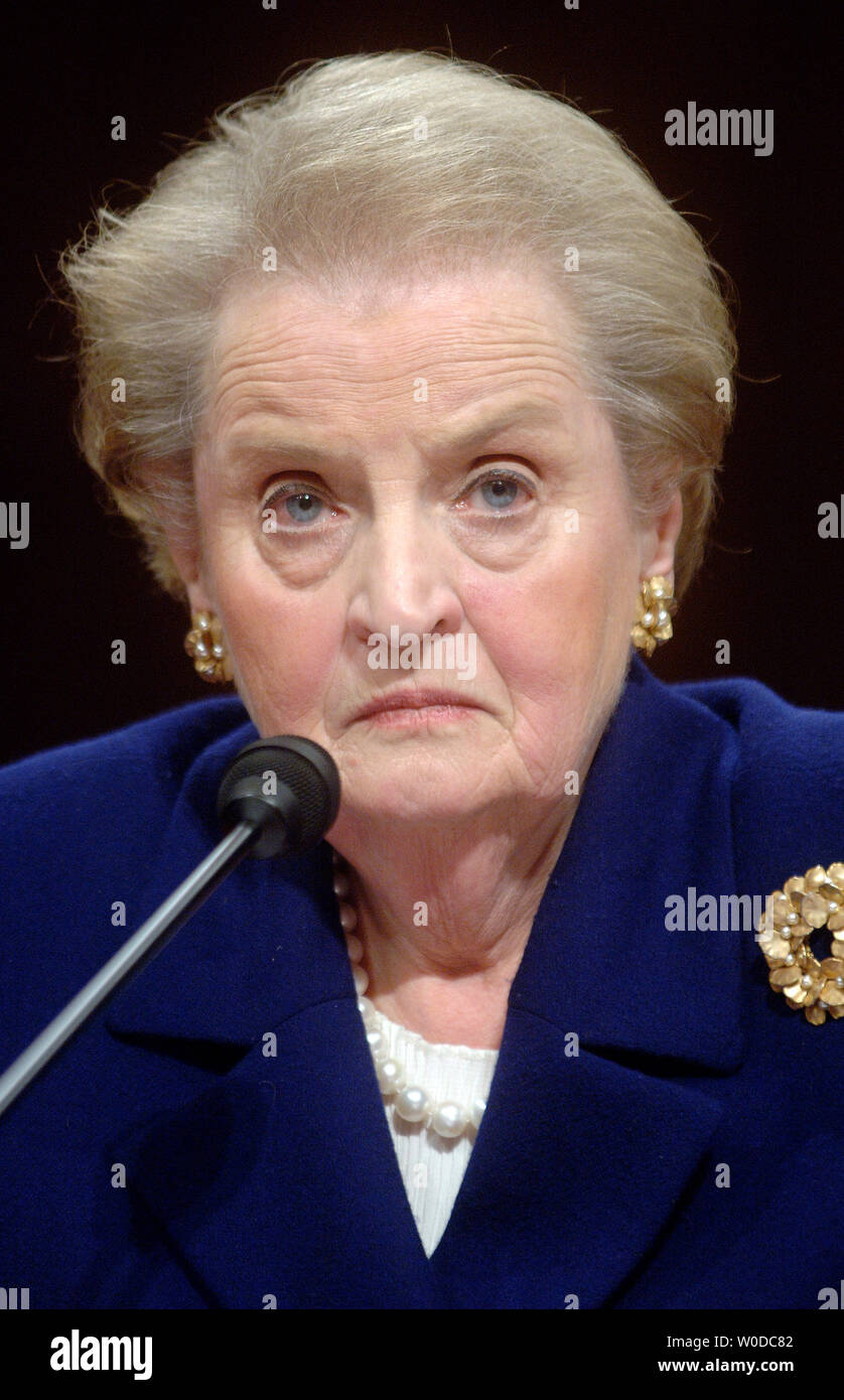 Former Secretary of State Madeline Albright testifies before a Senate Foreign Relations Committee Hearing on the future strategy in Iraq, in Washington on January 31, 2007. (UPI Photo/Kevin Dietsch) Stock Photo